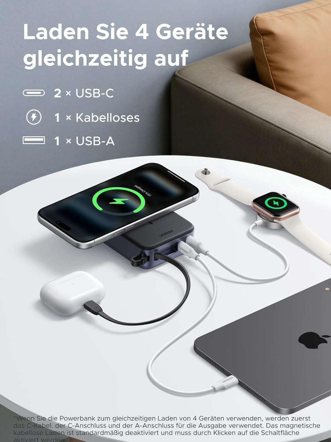 Thumbnail 5 de UGREEN Zapix Qi2 15W MagSafe Powerbank (20000 mAh) mit integriertem USB-C-Kabel – Qi2-zertifiziert