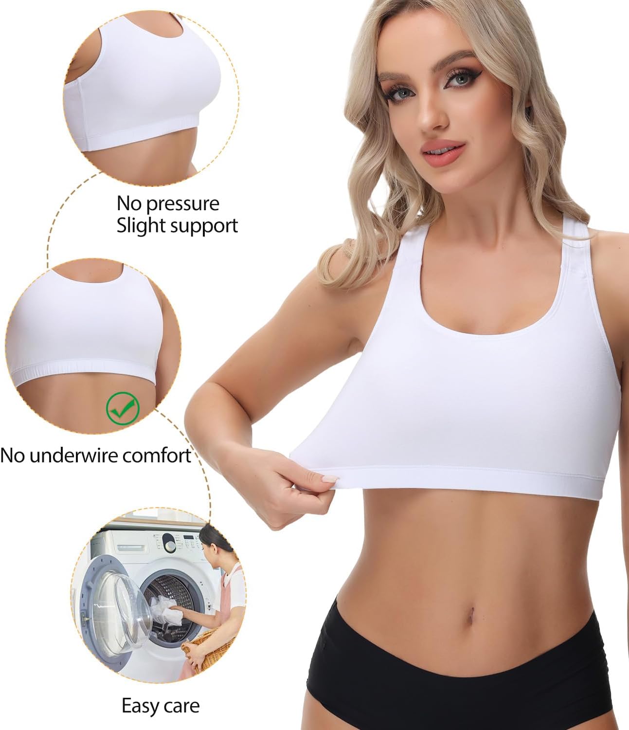 Detalle de wirarpa Bustier Damen Baumwolle Ohne Bügel T-Rücken – 3er Pack