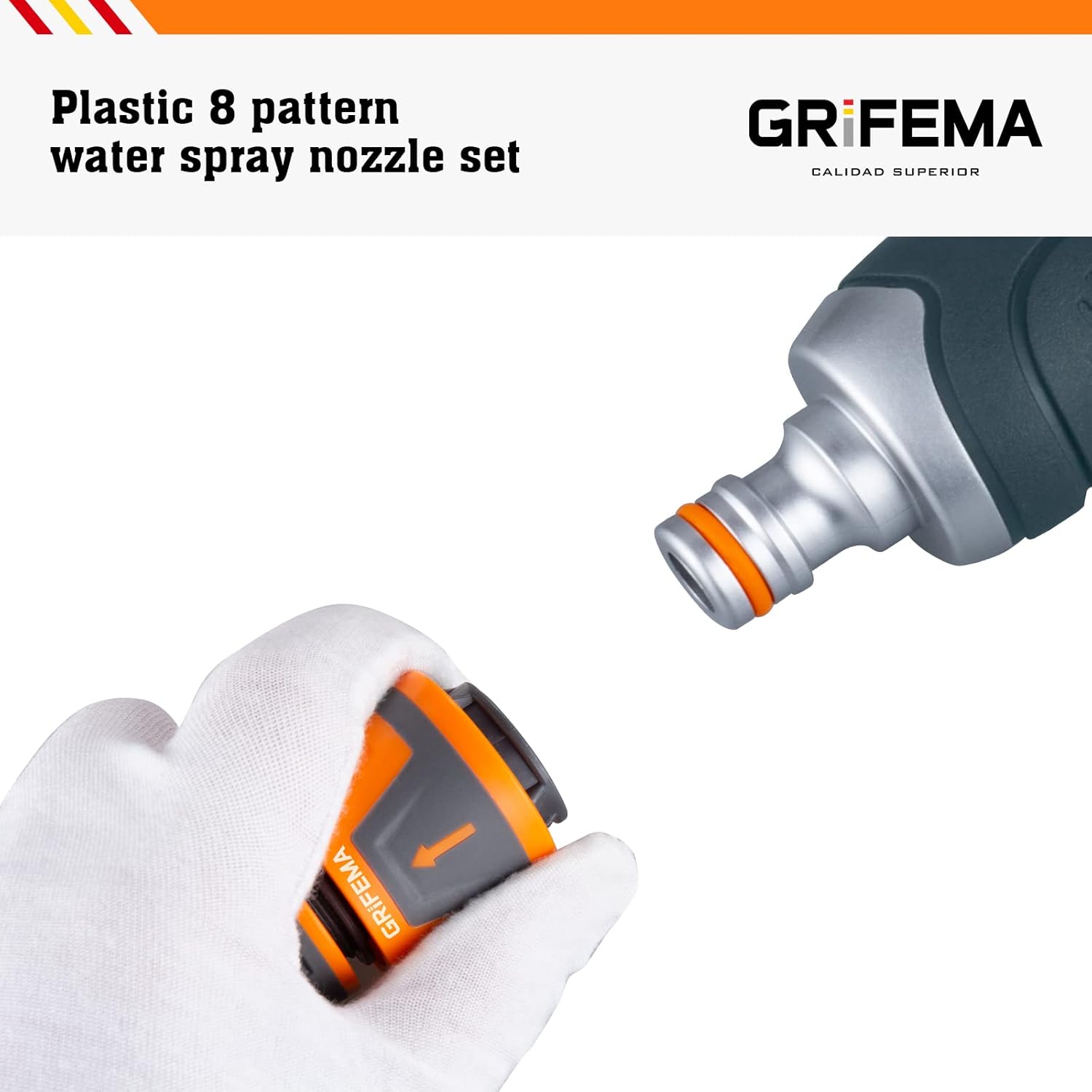 Thumbnail 2 de GRIFEMA Blumenampel-Gießstab mit 8 Sprühbildern – verstellbarer Schlauch-Brausekopf (40,5 cm), Schwarz/Orange