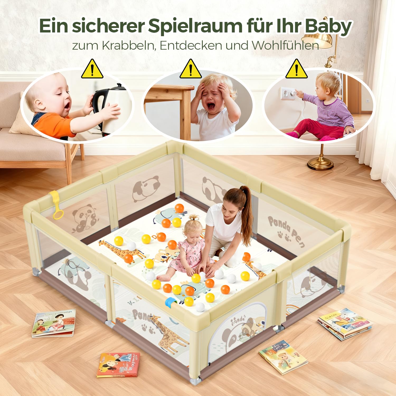 Thumbnail 1 de SOFTHOM Laufstall Baby 150x180 mit Matratze – sicherer, atmungsaktiver Spielbereich mit 360° Sicht