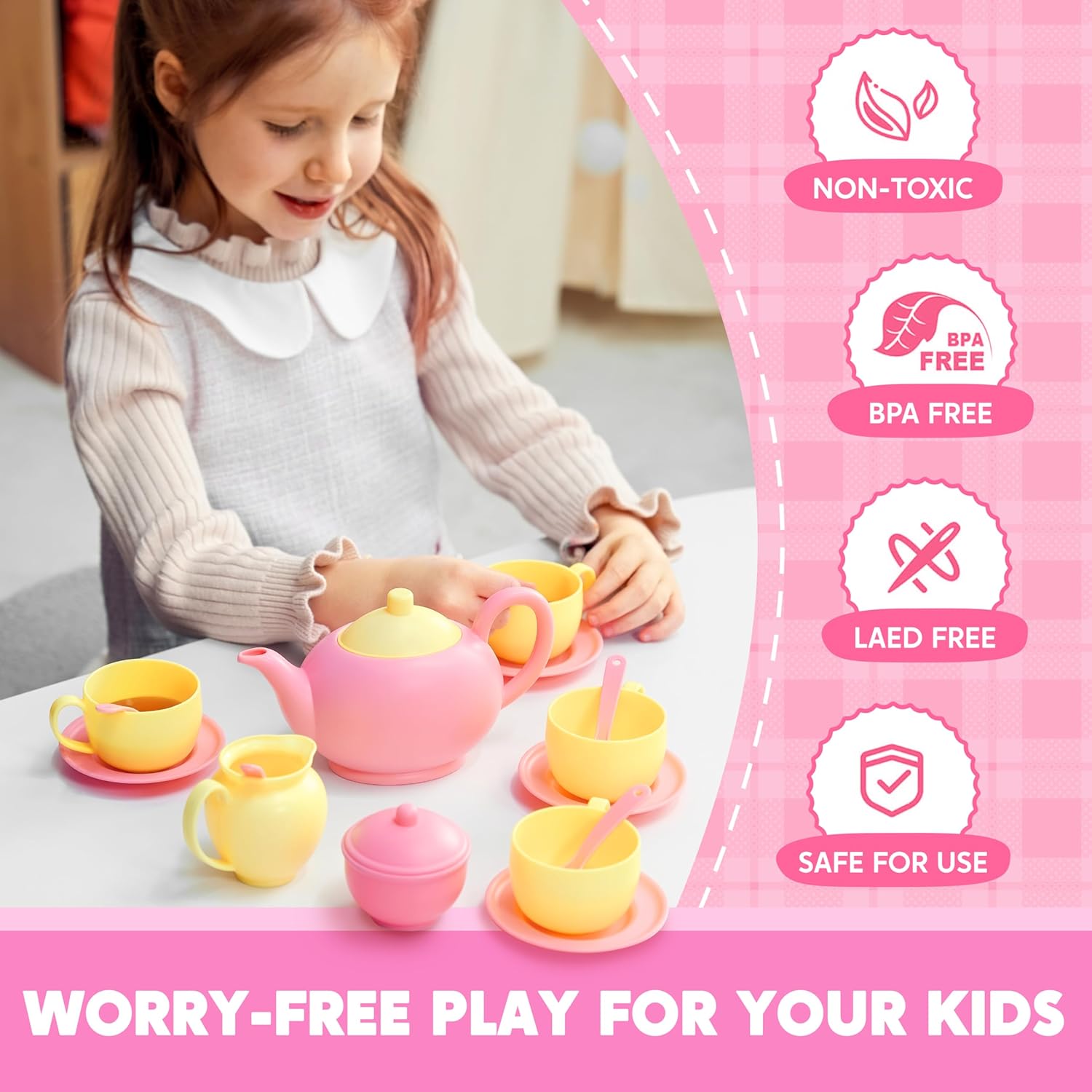 Detalle de JOYIN Pretend Play Tea Party Set (18-Piece) – BPA & Phthalates Free Food Accessories for Ages 4-6