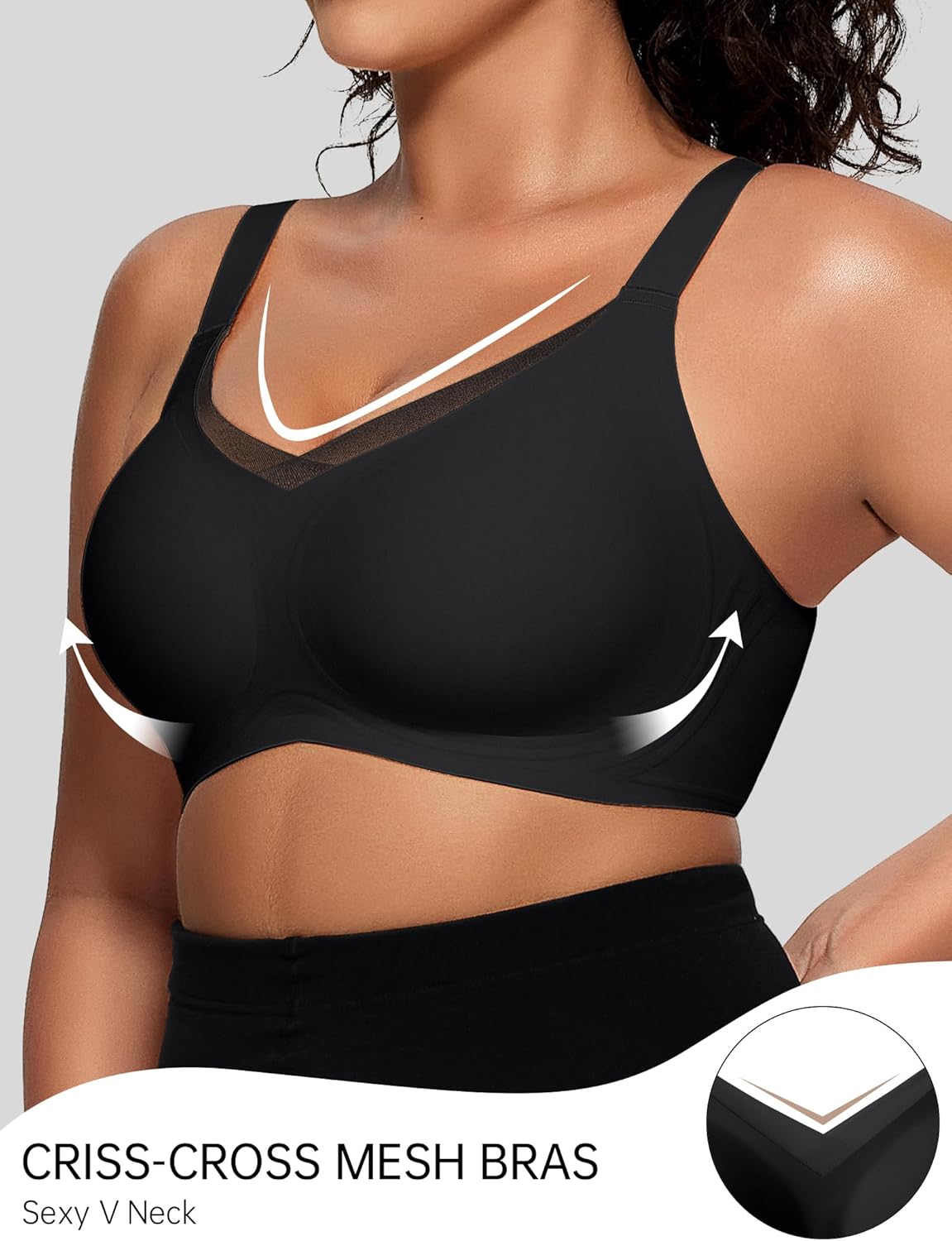 Detalle de OEAK Women’s Wireless Jelly Bras (V Mesh) Wireless Bralette T‑Shirt Bra with Removable Pads