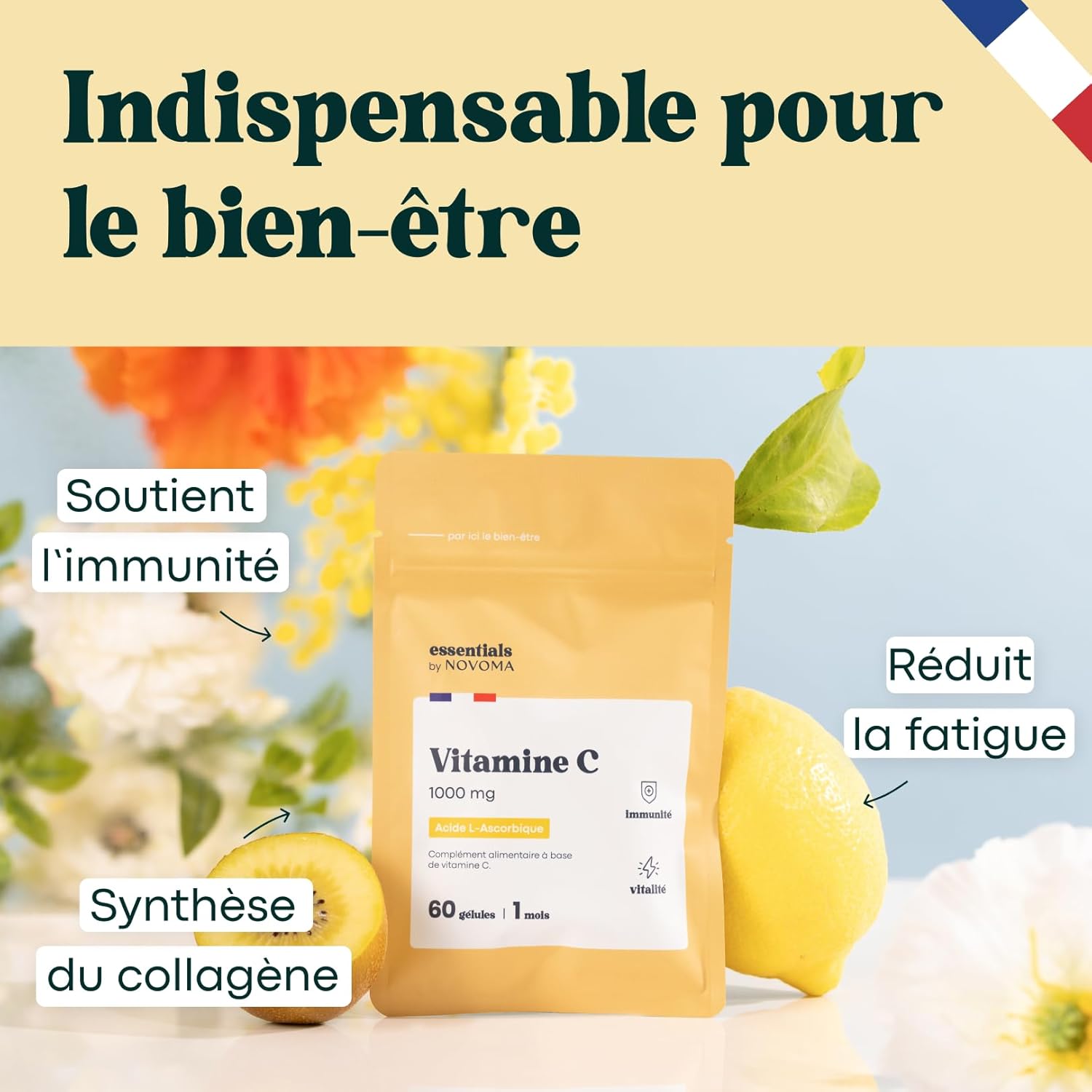 Thumbnail 1 de Vitamine C 1000 mg Essentials by Novoma – 60 gélules végétales, 1 mois