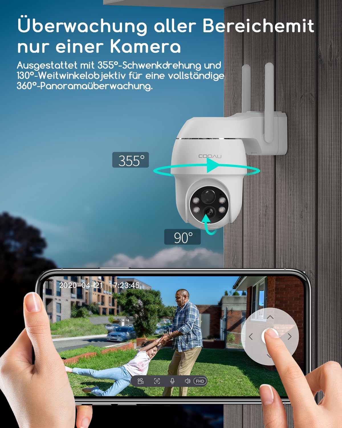 Detalle 2 de COOAU 2K Überwachungskamera Akku 355°