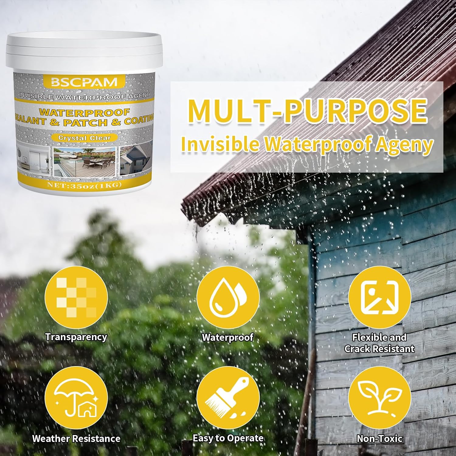 Detalle 2 de 1KG Clear Invisible Waterproof Sealant Agent – transparent water-based liquid waterproof coating for indoor and outdoor sealing
