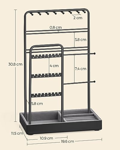 Detalle de SONGMICS Portagioie JJS021B01: Espositore per Gioielli in Metallo con Velluto, Nero