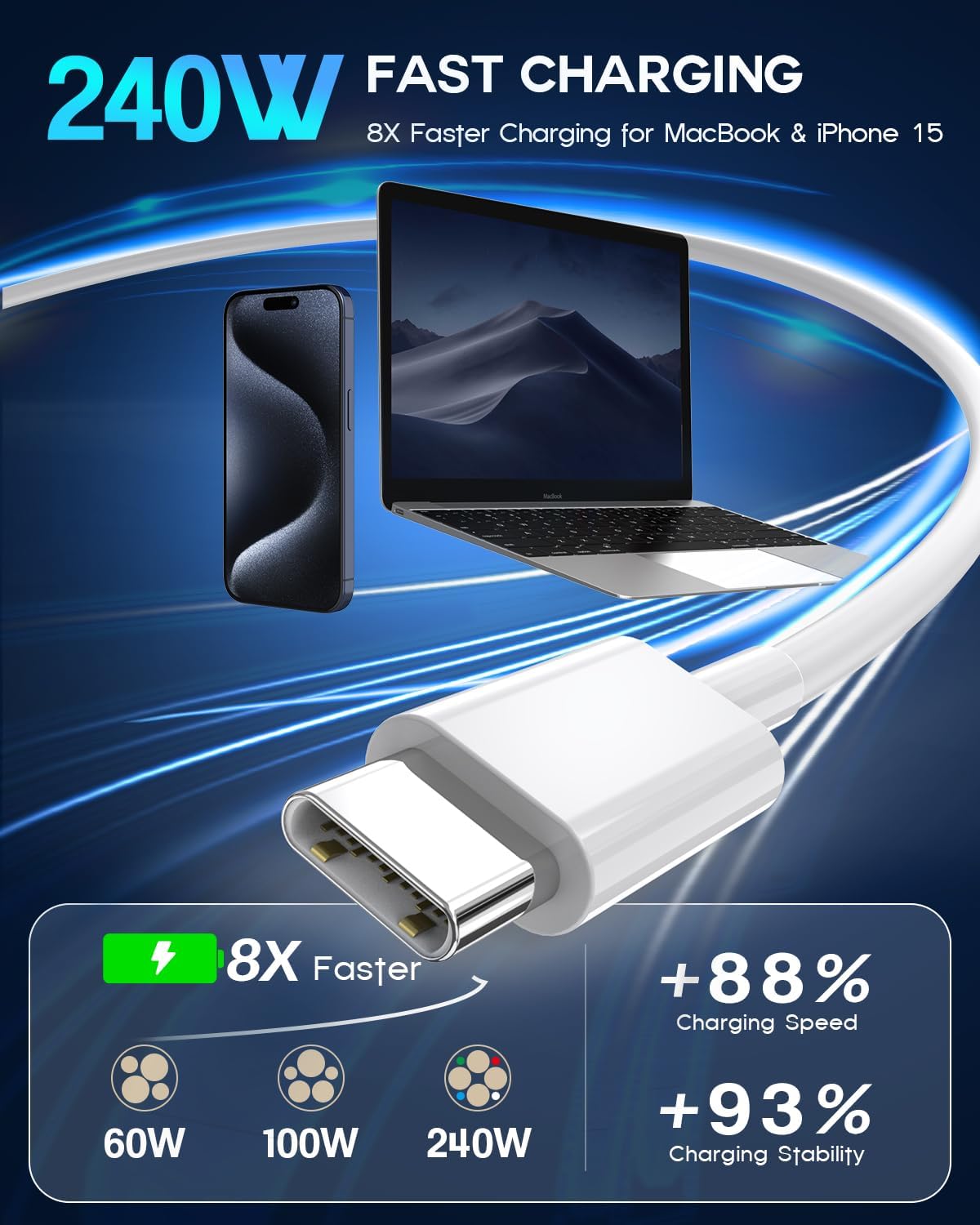 Thumbnail 1 de USB C to USB C 6.6ft 240W fast charging cable