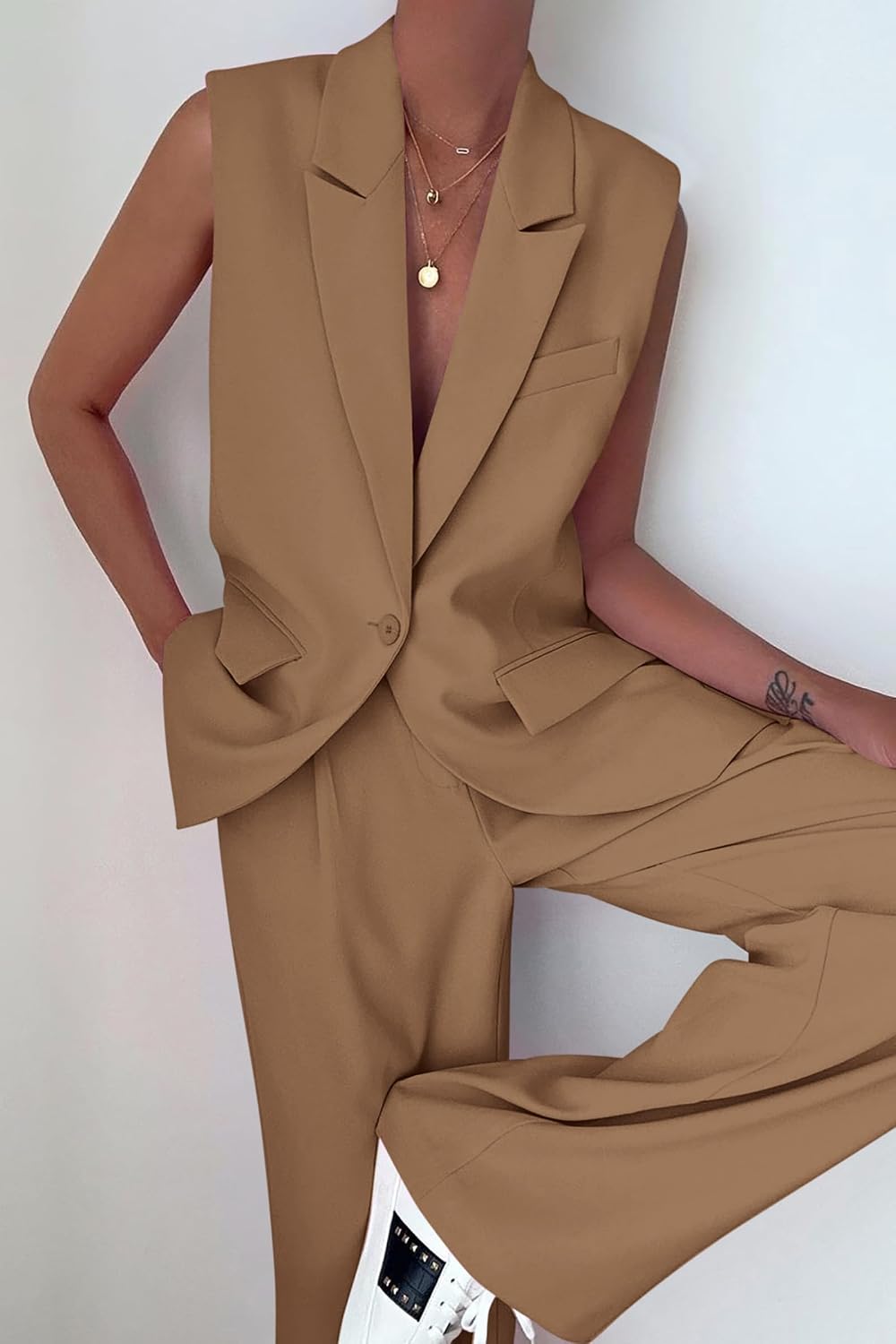 Detalle 2 de PRETTYGARDEN Women's Sleeveless Suit Vest and Pants