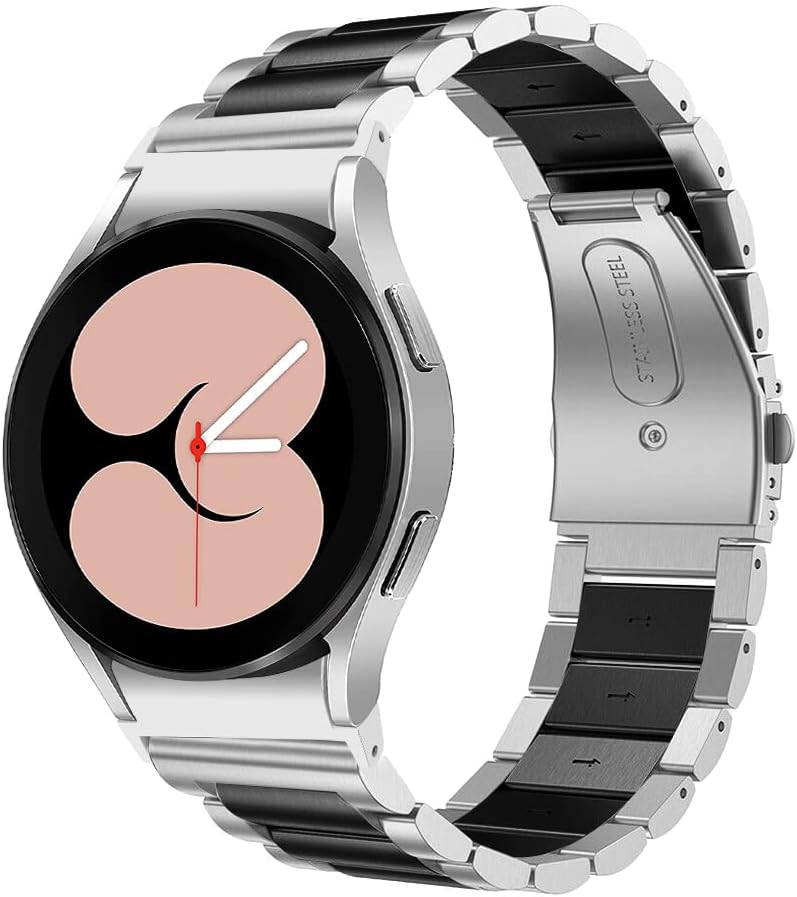 Detalle de Triblanc stainless steel watch band for Samsung Galaxy Watch 6/6 Classic, Watch 5/4 (no gap strap, quick-release) – Silver and Black