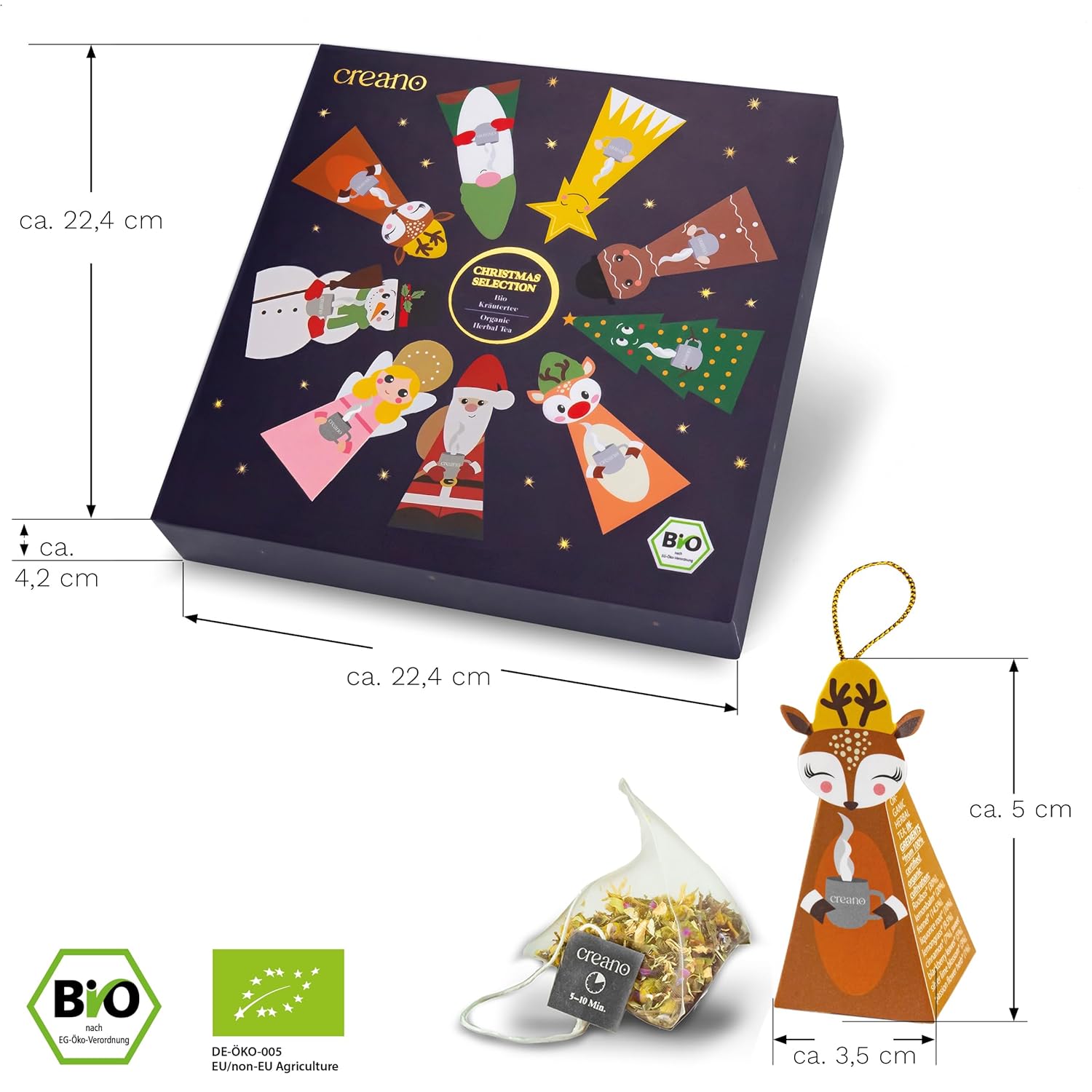 Thumbnail 1 de Creano Bio Wintertee Geschenkset „Niedliche Weihnachtsfiguren“ – 9 Pyramiden-Teebeutel in 9 Sorten