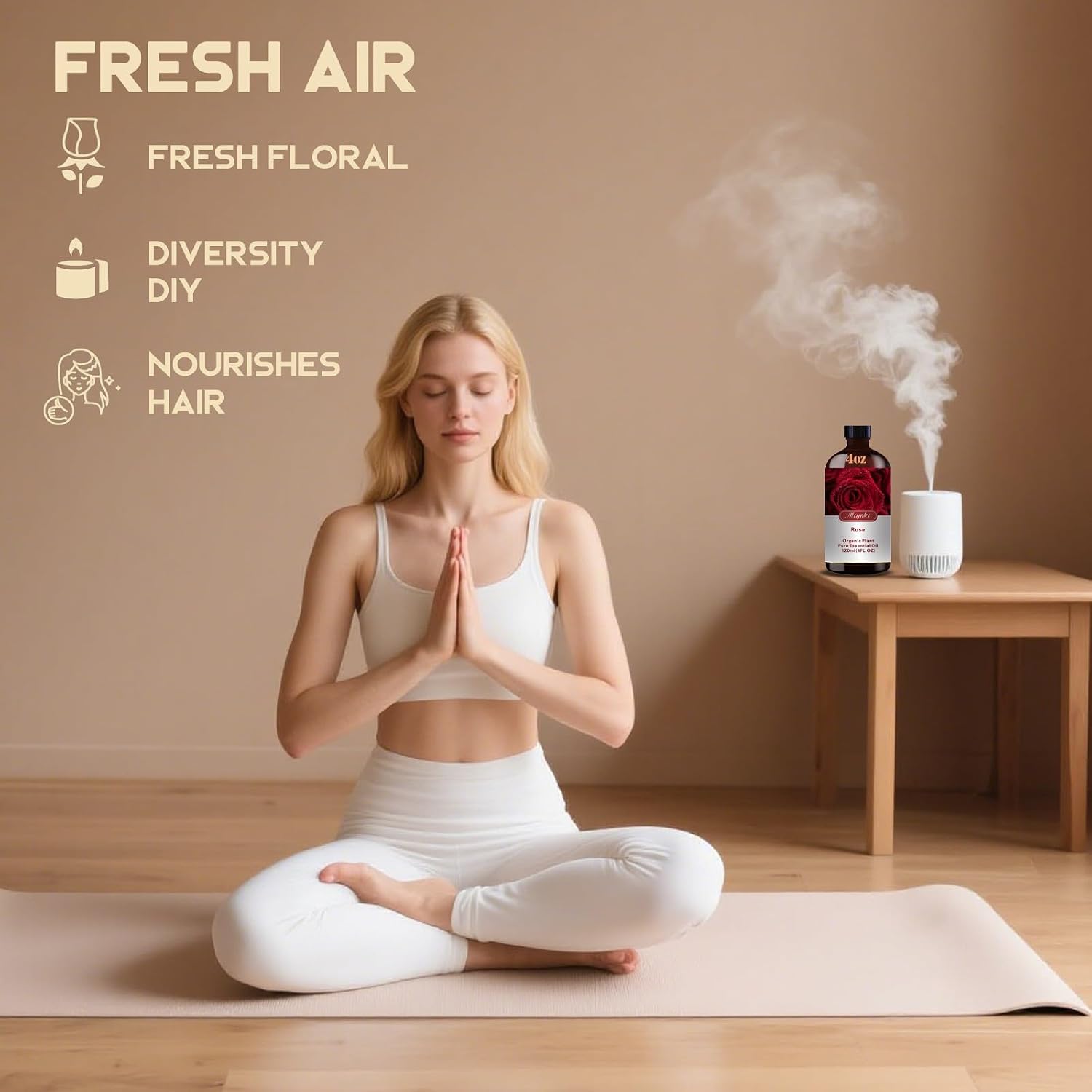 Thumbnail 2 de Rose Essential Oil Diffuser Set (4oz + 0.33oz Roll-On) for Aromatherapy, DIY, and Cleaning