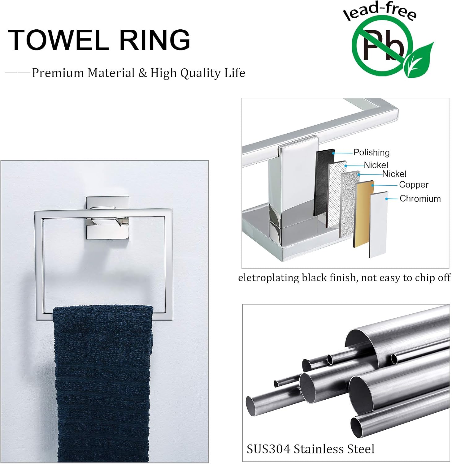 Detalle 2 de TNOMS Q7P5 5-Piece Bathroom Hardware Set, Polished Chrome Stainless Steel