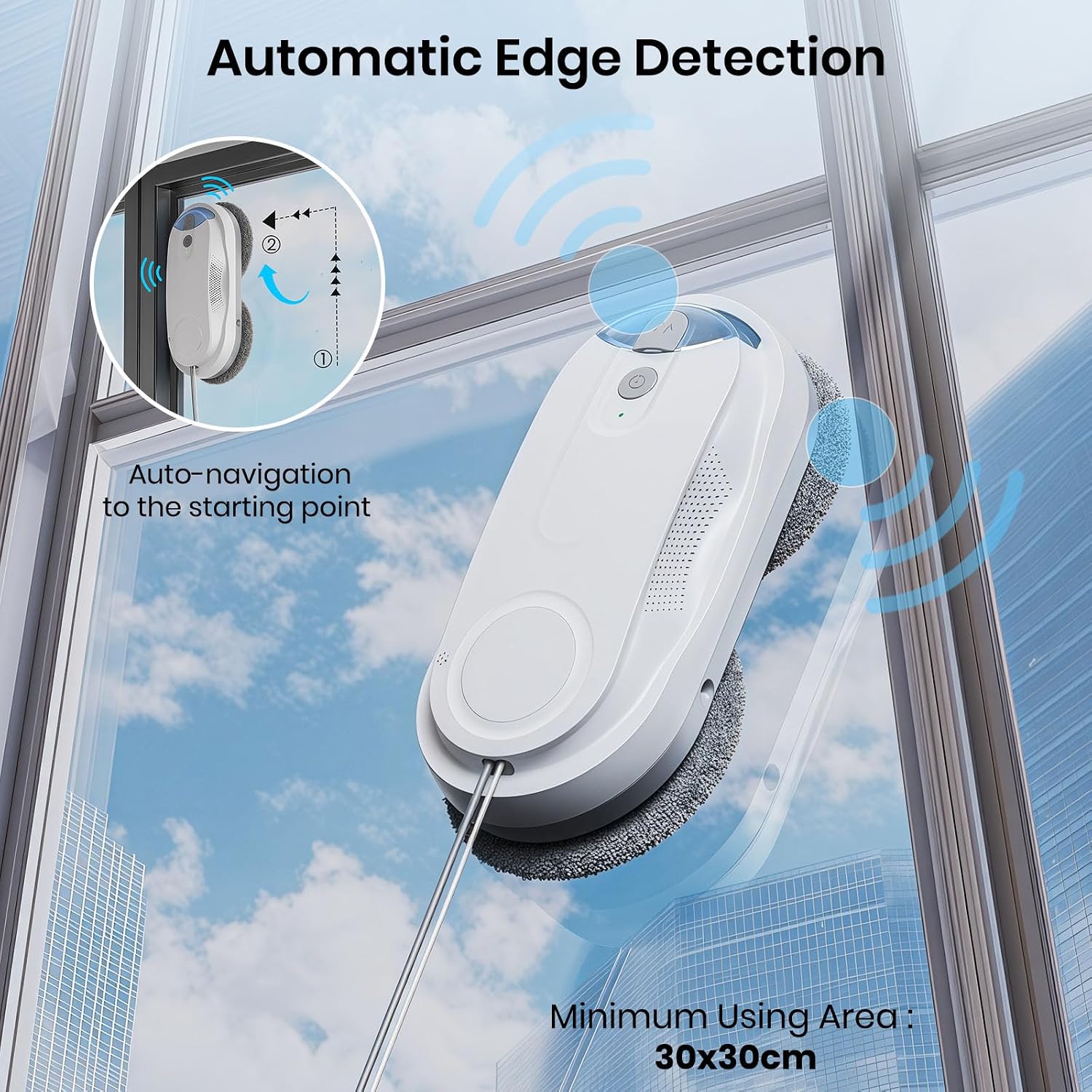 Detalle de KKI Fensterputzroboter X3 (Weiß) – automatischer Fensterreiniger mit KI-Pfadplanung und Dual-Spray