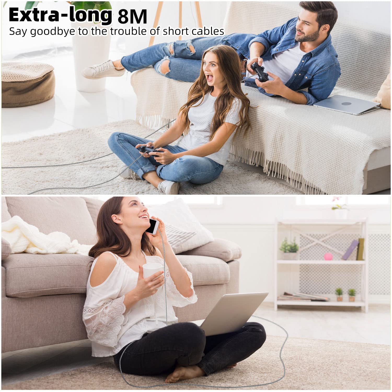 Detalle de Txtcu 8m Extra Long USB C Cable – Premium Braided Type-C Charger for PS5, Samsung & More