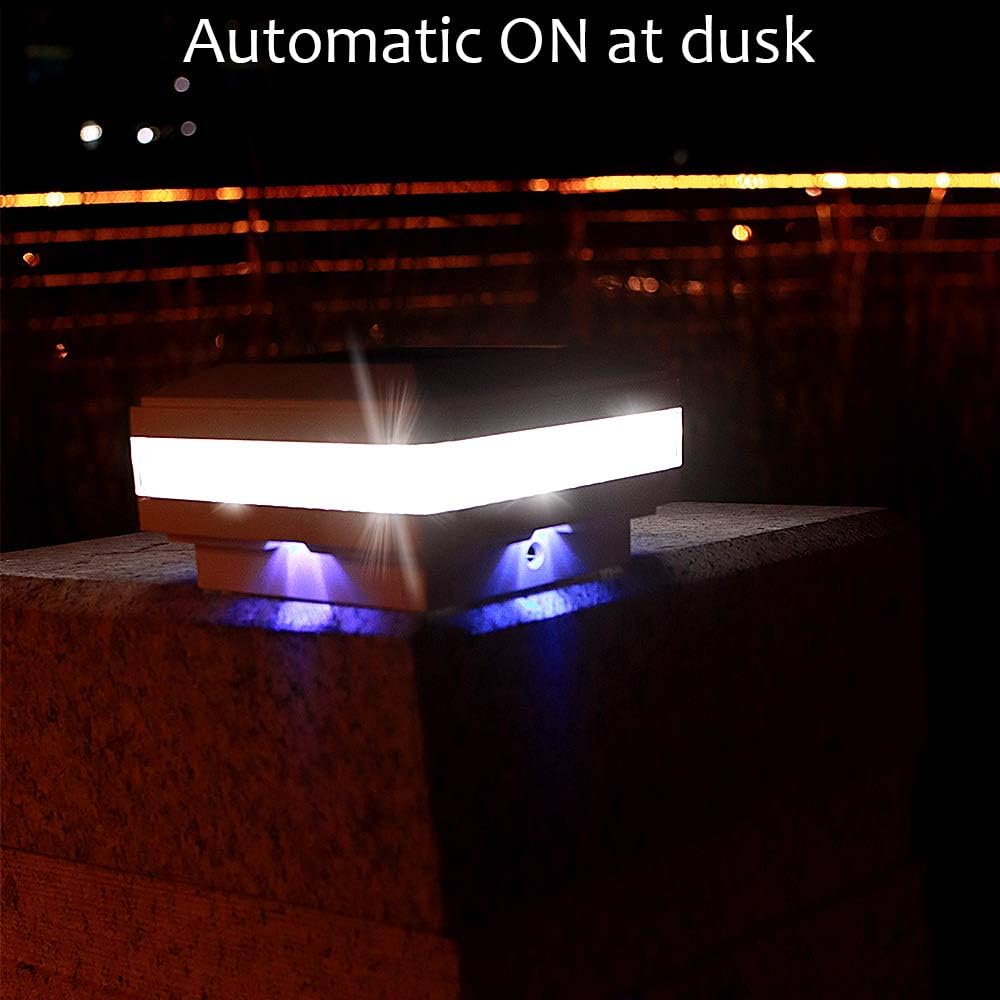 Thumbnail 6 de GEYUEYA Home Solar Post Lights (4 Pack): Square White Post Caps with Blue Accent
