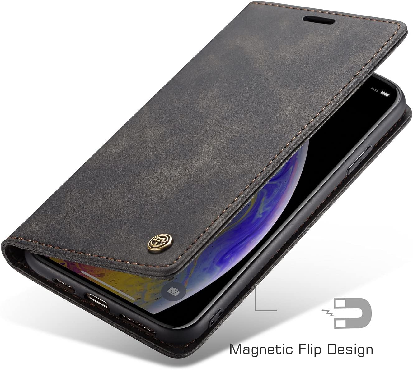 Thumbnail 1 de owlhold Klapphülle für iPhone X/XS – Premium PU Lederhülle mit Kartenfach, Standfunktion, Schwarz