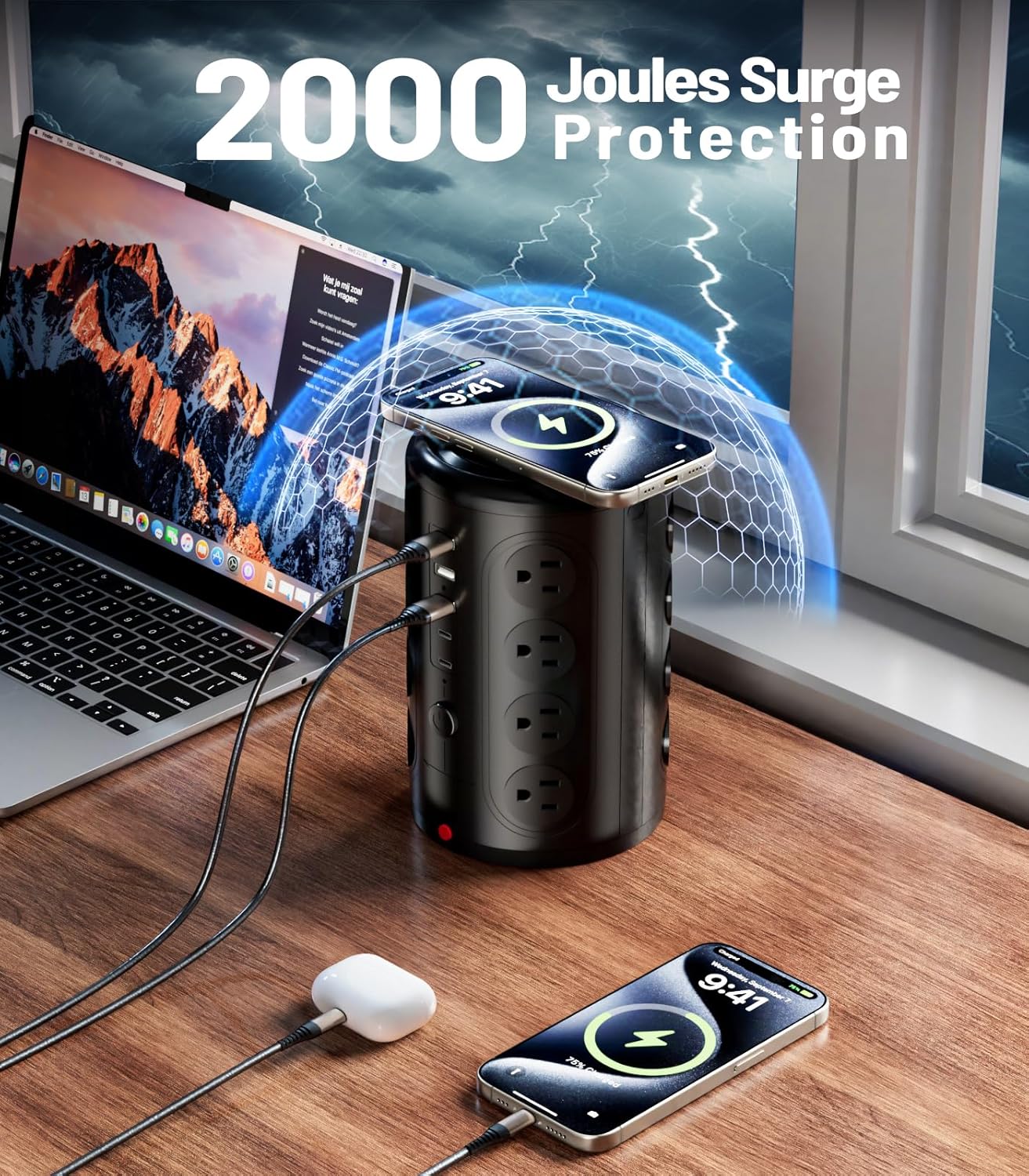 Thumbnail 3 de TenTrend Power Strip Tower Surge Protector with 16 Outlets and 5 USB Ports (2 USB-C)