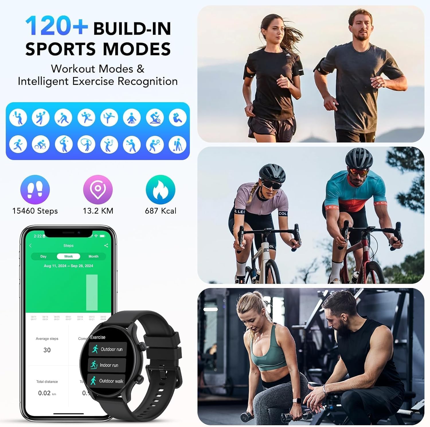 Thumbnail 3 de Montre connectée homme/femme 1,40" HD : appels Bluetooth, sport, sommeil et podomètre