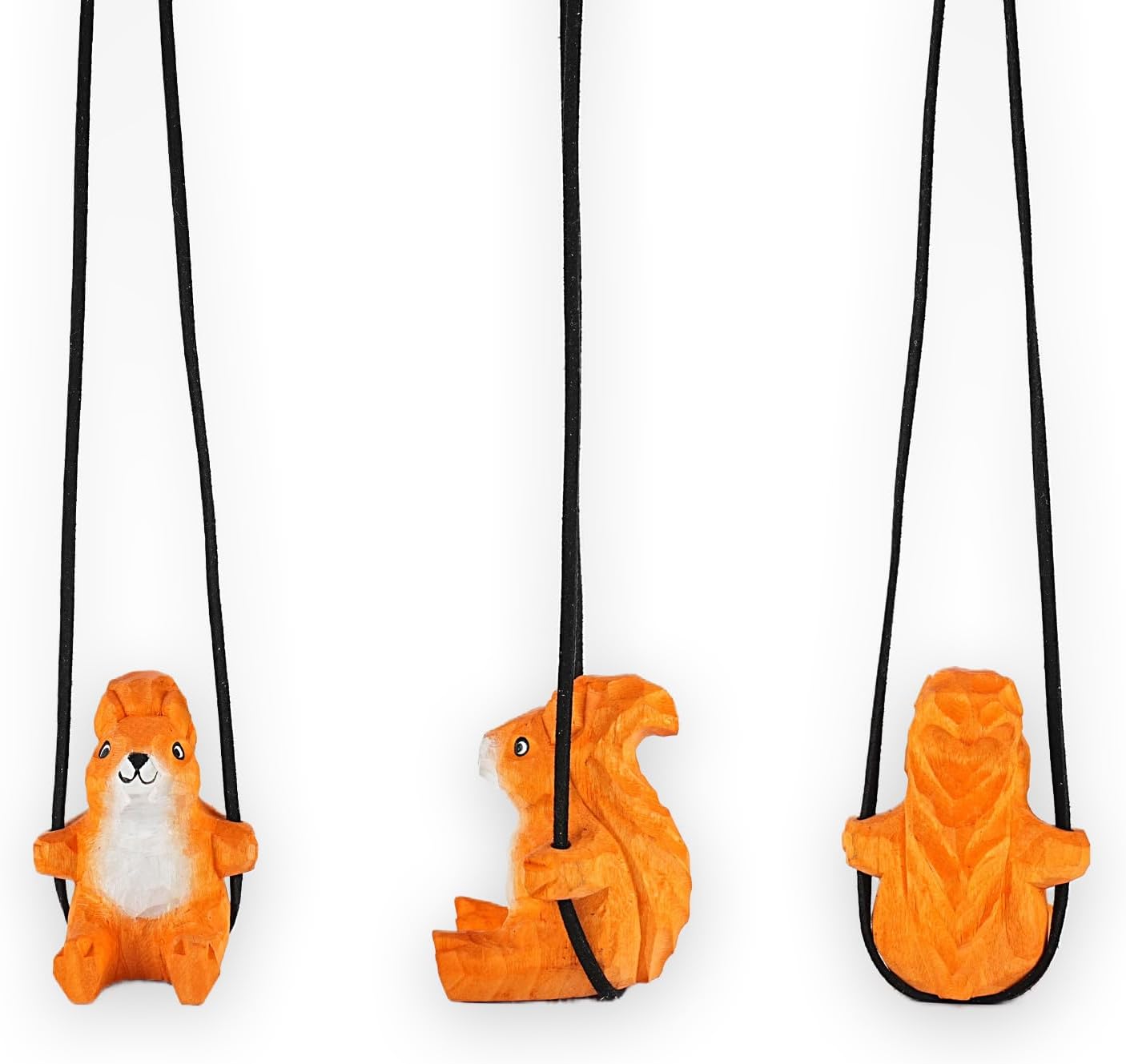 Thumbnail 2 de 100% Handmade Wooden Squirrel Car Hanging Ornament – hand-carved wooden swing décor for rear-view mirror