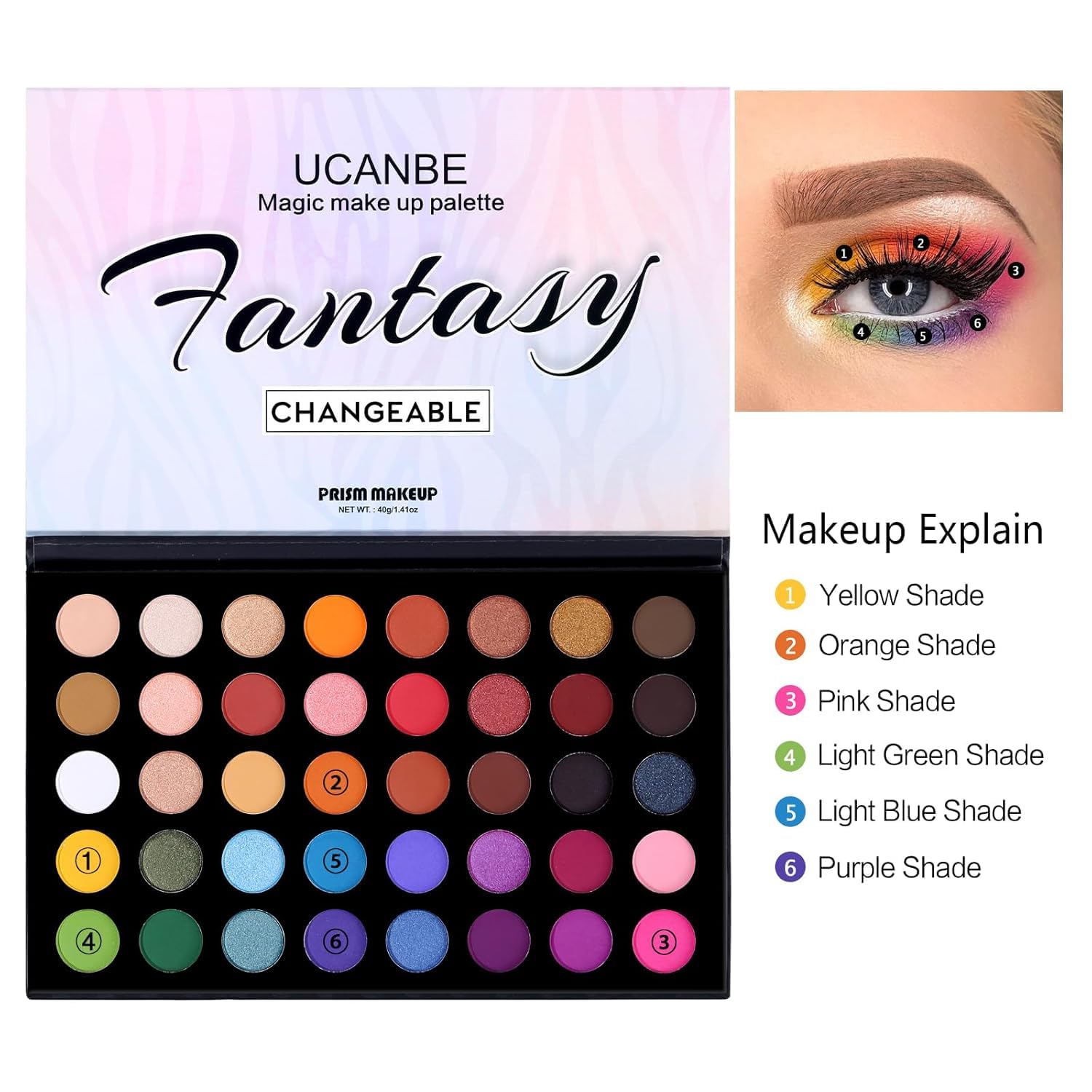 Thumbnail 6 de UCANBE 40 Farben Lidschatten Palette – bunt, wasserfest und langanhaltend