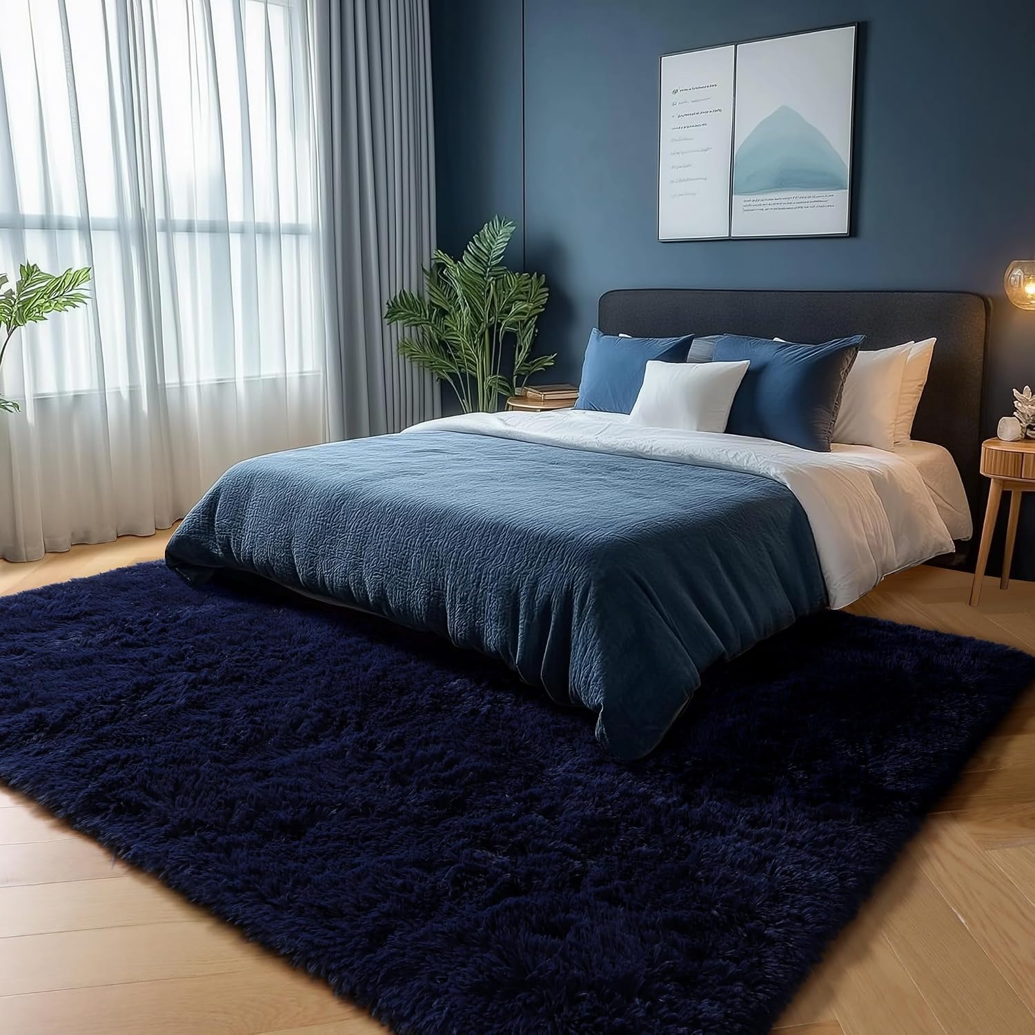 Thumbnail 3 de PAGISOFE 4' x 6' Navy Blue High-Pile Area Rug with Non-Slip TPR Backing