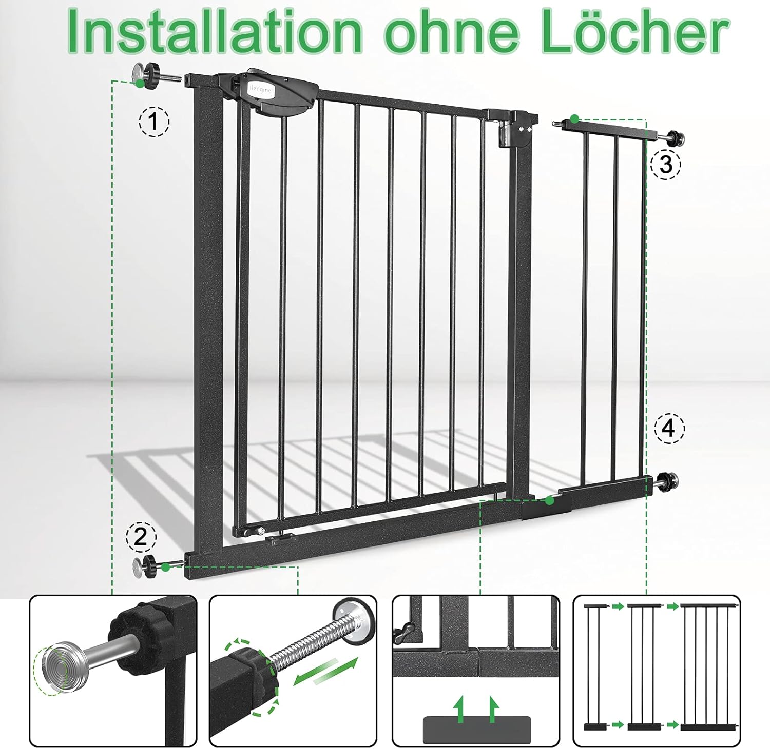 Thumbnail 2 de UISEBRT Türschutzgitter Ohne Bohren – Treppenschutzgitter für Kinder 75–85 cm, Auto-Close, Schwarz