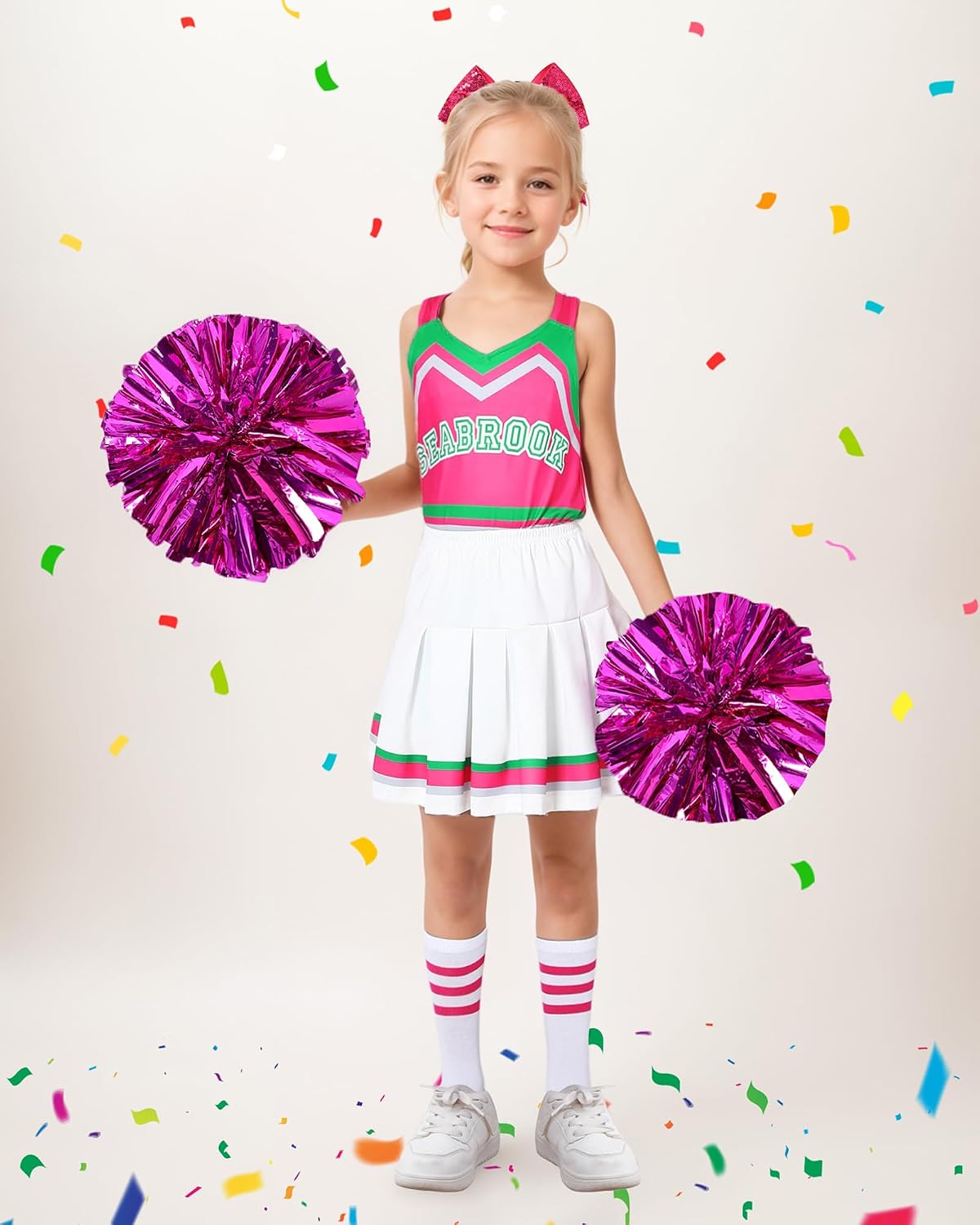 Detalle de ZapLute ZPT1364 Girls' Cheerleader Costume with Pleated Skirt and Pom-Poms