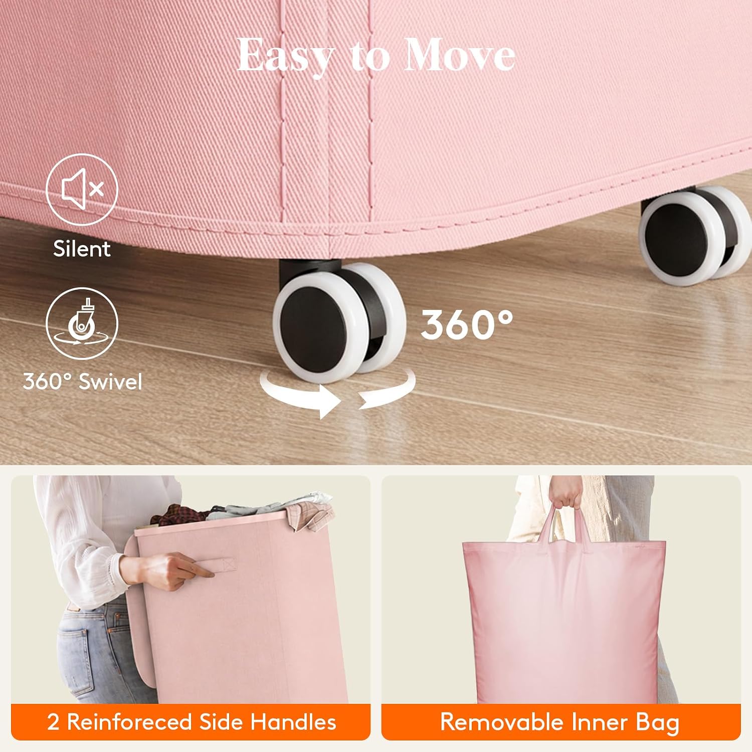 Detalle 2 de Lifewit 24599 85L Laundry Basket with Wheels and Lid, Pink