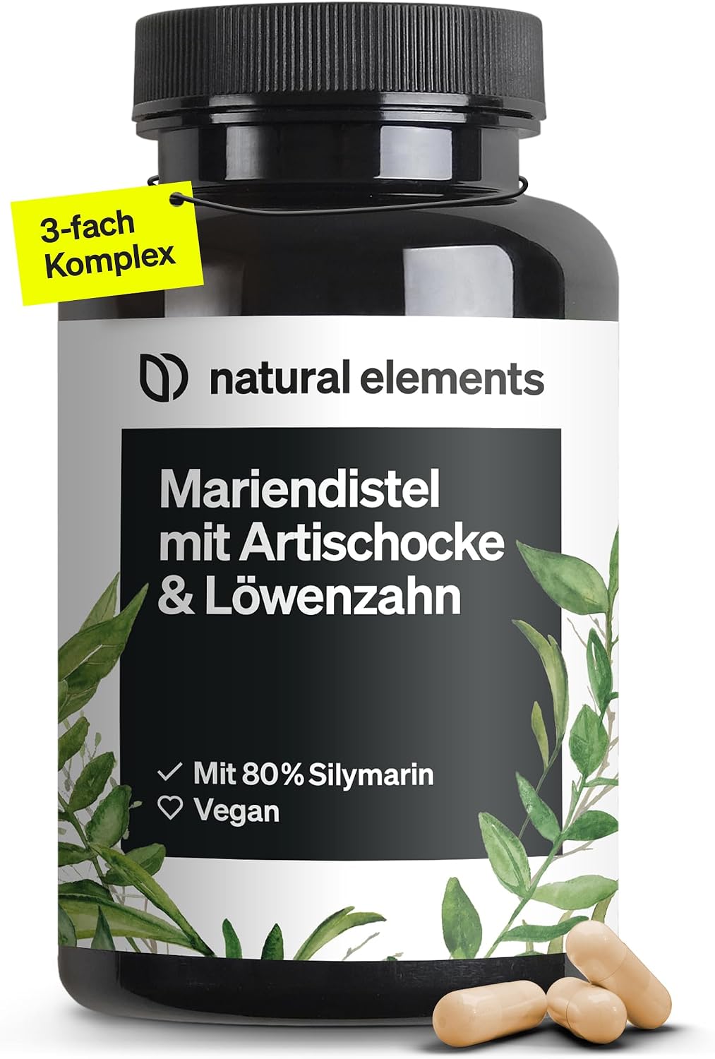 Detalle de natural elements Mariendistel-Komplex 120 Kapseln, 80% Silymarin