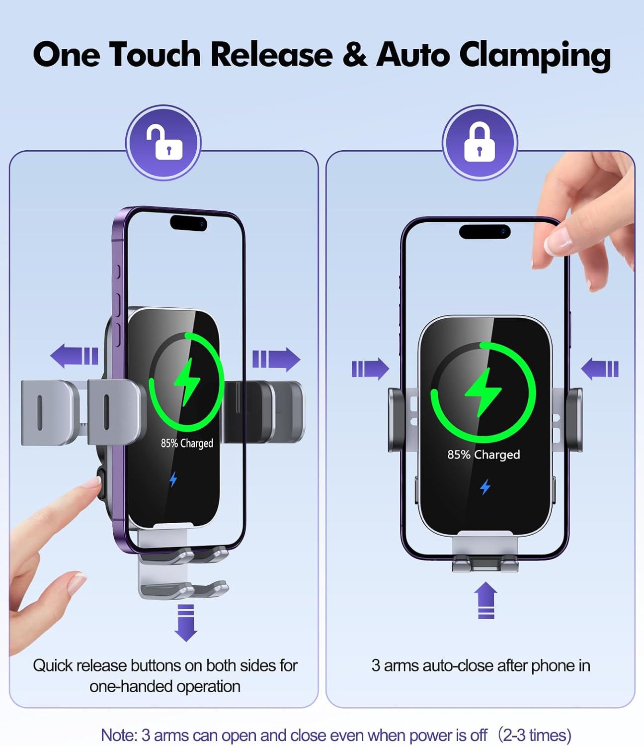 Thumbnail 2 de ISEYOU Car Phone Holder Wireless Charger 15W – Auto Clamping & 360° Air Vent Mount