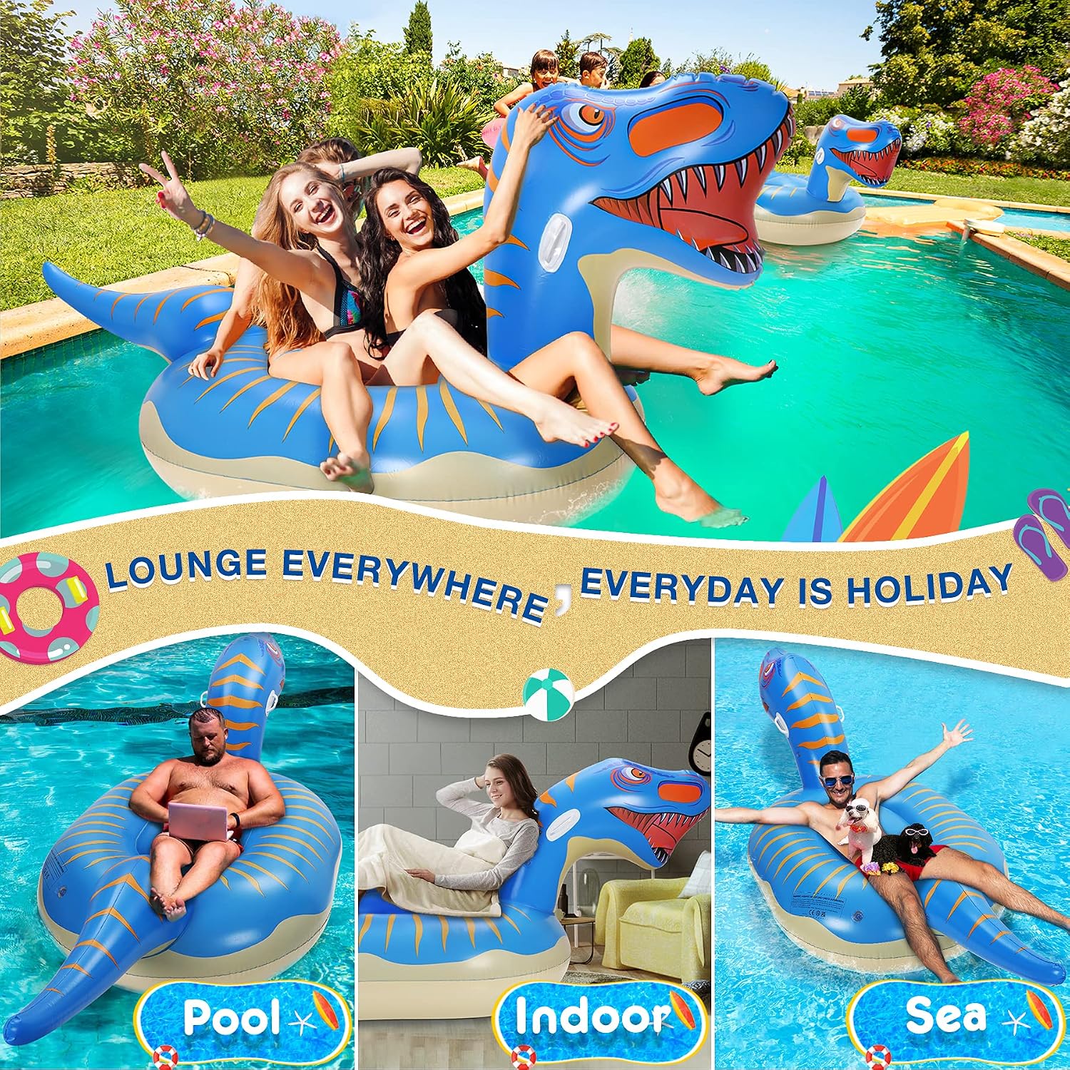 Thumbnail 6 de Jojoin Gigante Gonfiabile Dinosauro: 275×115×100 cm per piscina e spiaggia, robusto e facile da gonfiare