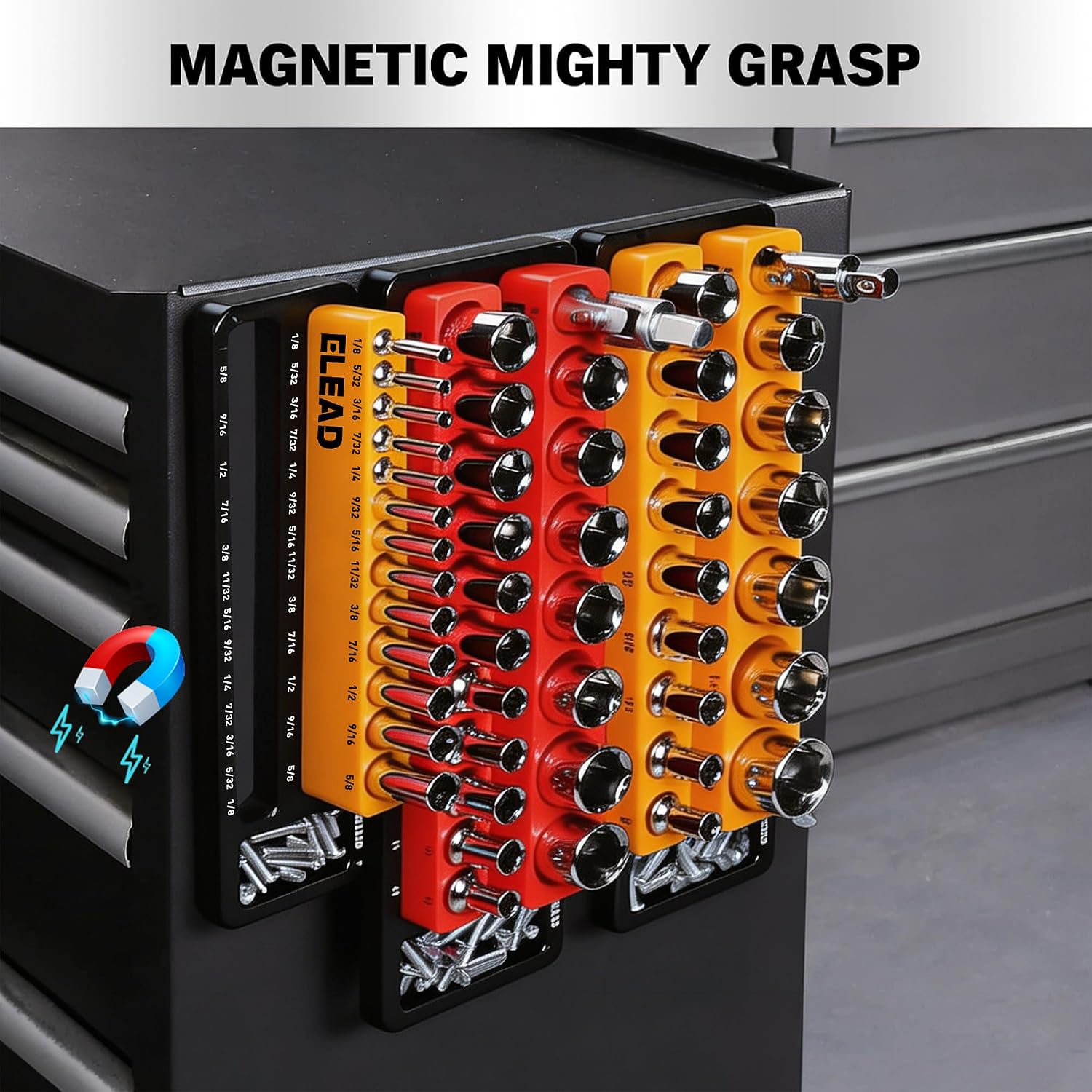 Thumbnail 3 de ELEAD ED70035 Magnetic Socket Organizer Set, 6-Piece, 1/4", 3/8" and 1/2" Drives