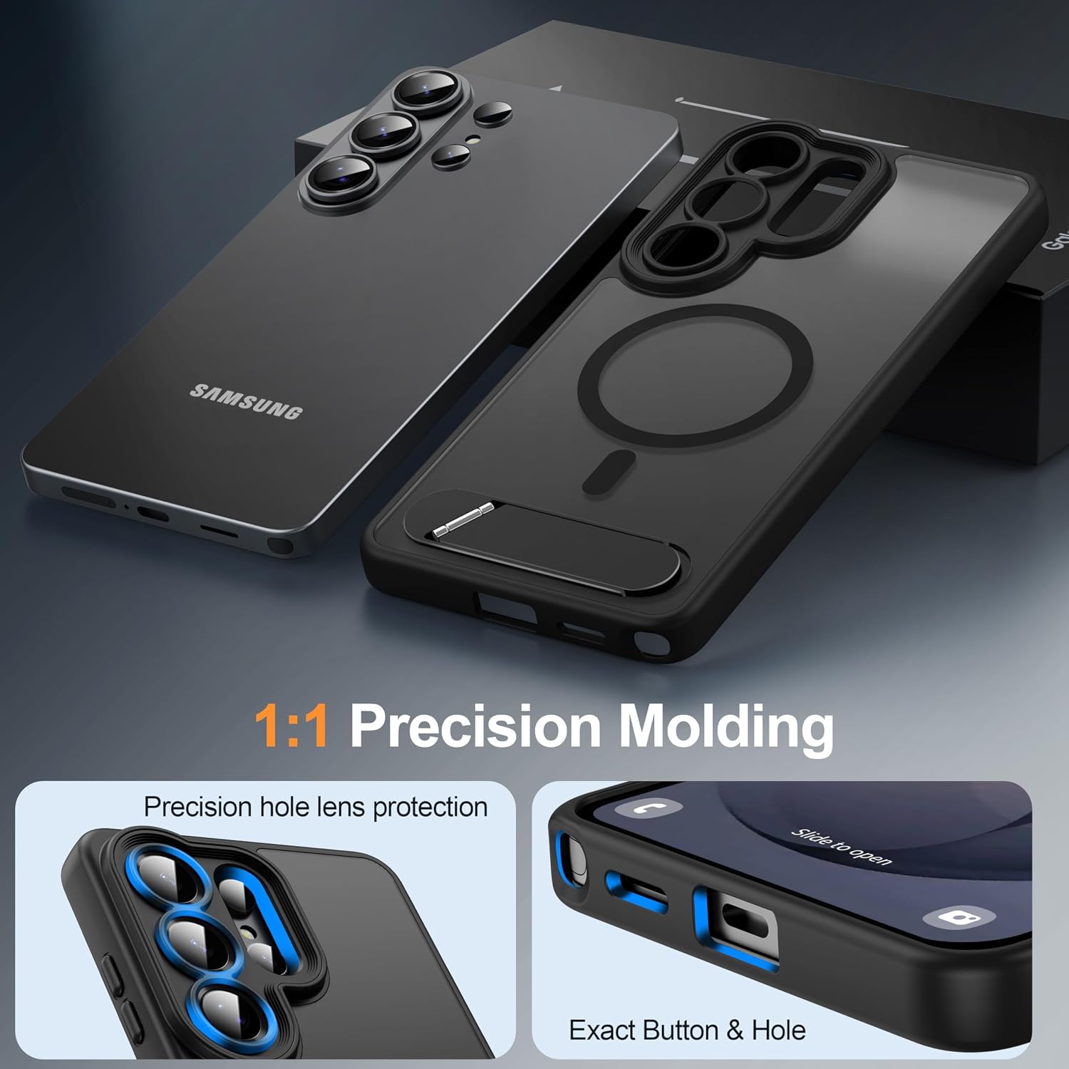 Detalle 2 de AMILIFECASES Magnetic Case for Samsung Galaxy S26 Ultra (MagSafe, Full Camera Protection, Invisible Kickstand) - Translucent Matte Black