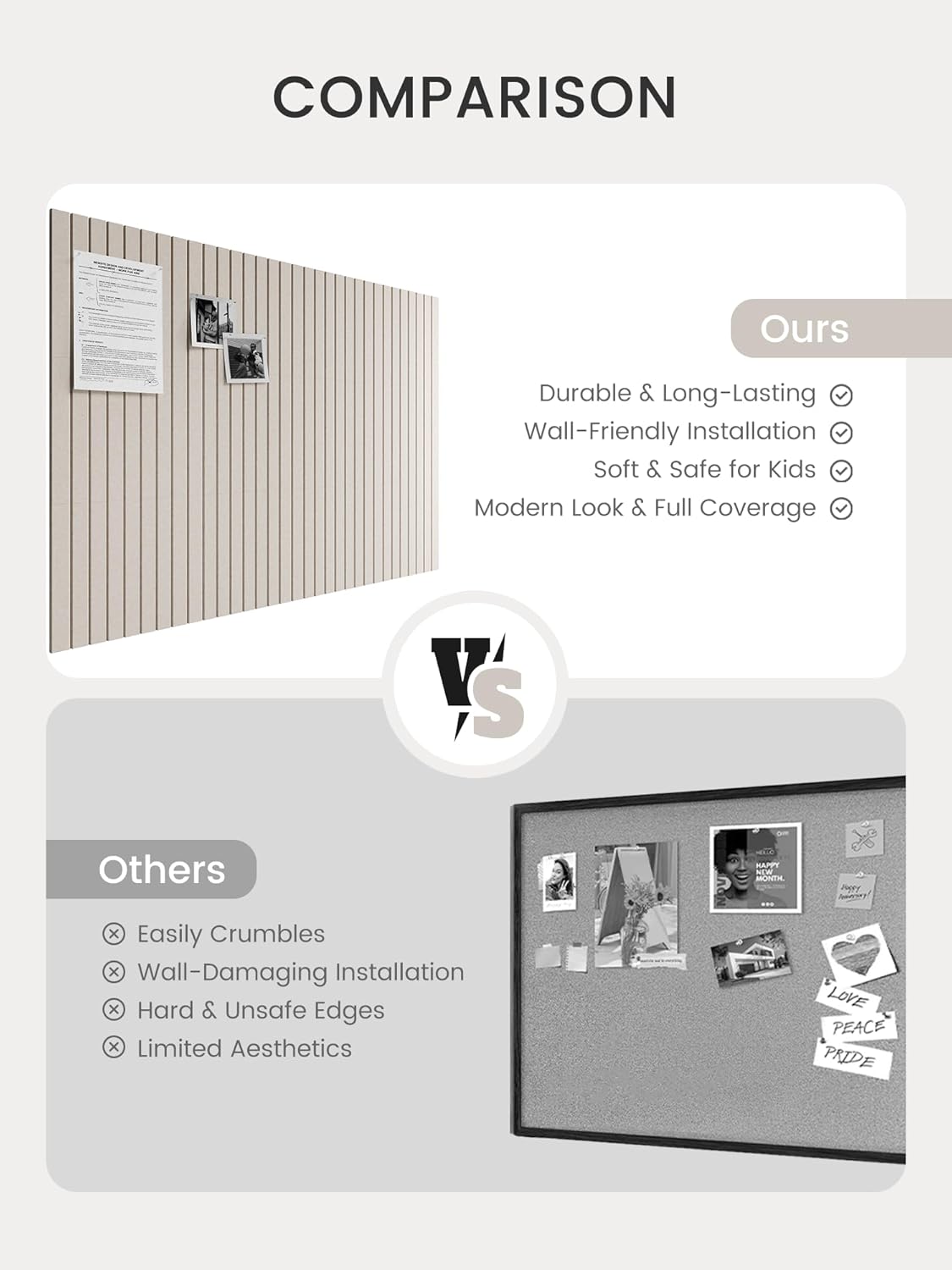 Thumbnail 6 de Bumusty large felt bulletin board tiles (48 x 36"), cork board alternative with adhesive tabs and 30 pushpins