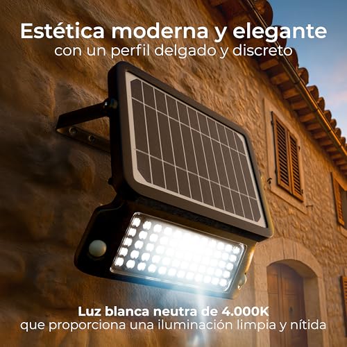 Detalle de Luceco Foco LED Solar Exterior con Sensor PIR LEXSF11B40 (Negro) – 10W, 1080lm, 4000K, IP65