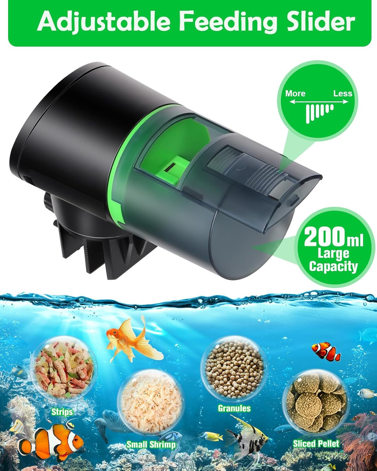 Detalle de Petbank Automatic Fish Feeder for Aquarium – Battery‑Operated, 200ml Capacity with 4 Smart Interval Modes