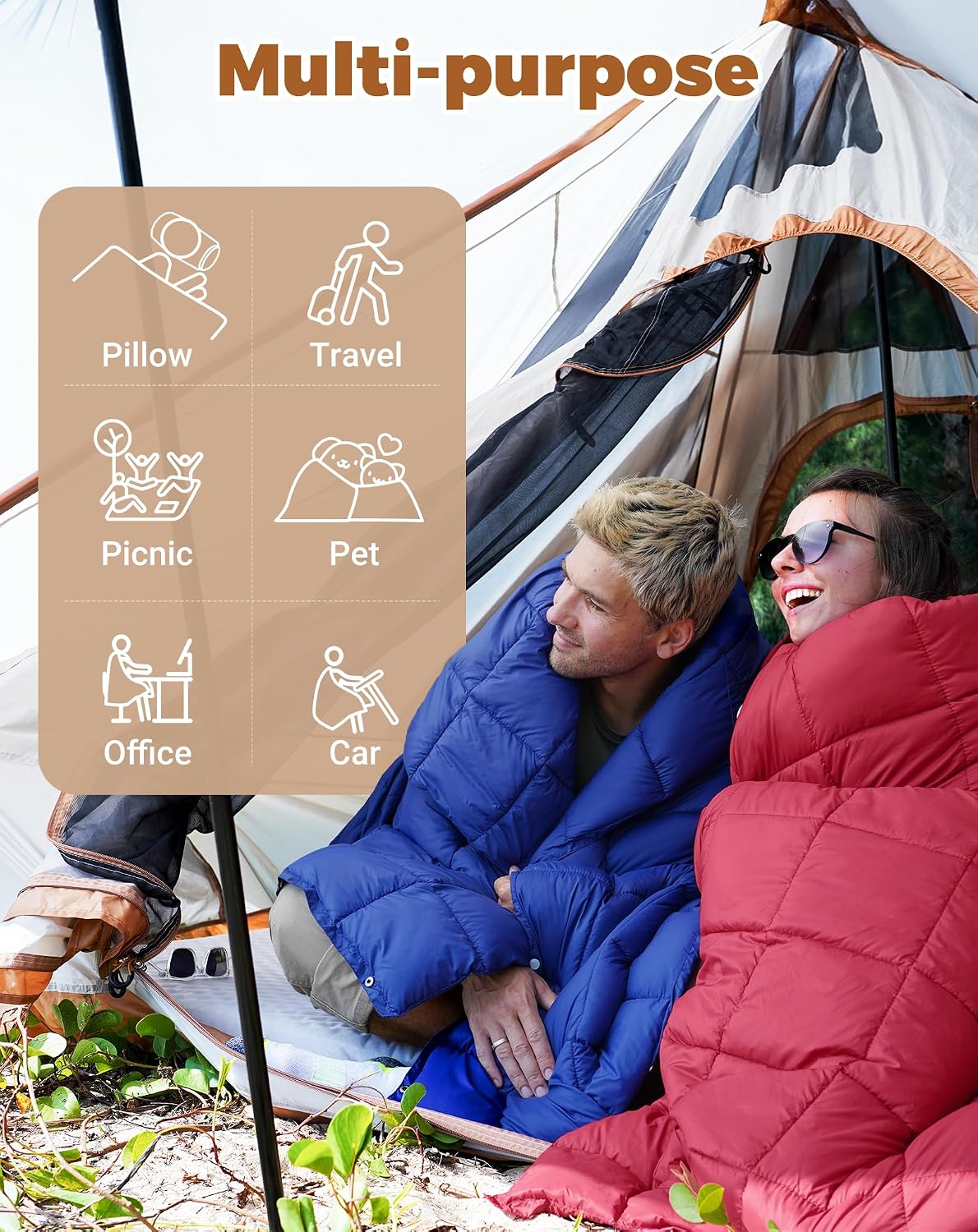 Detalle de KingCamp 203×213 cm Coperta da Campeggio Ultraleggera con Bottone a Pressione – Multifunzionale per Campeggio, Viaggi e Tempo Libero