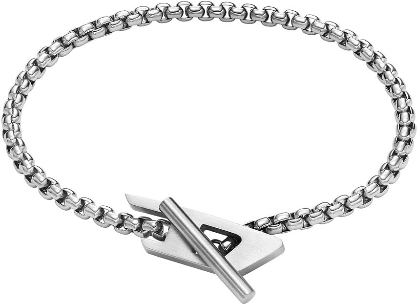 Detalle de Diesel Bracciale da uomo in acciaio inox con chiusura a leva: stile robusto e lucente