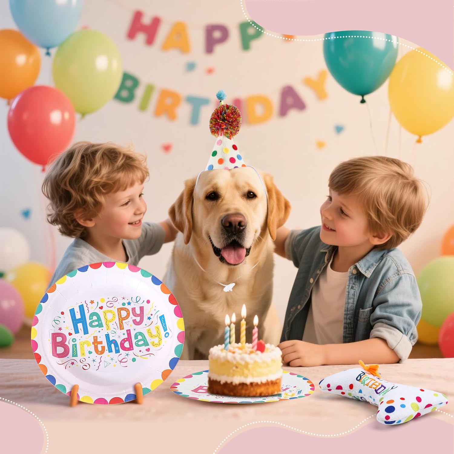 Thumbnail 5 de La Desire Pet Birthday Decorations Kit: Dog Birthday Party Set with Hat, Bib, Toy, Cake Plate & Banner