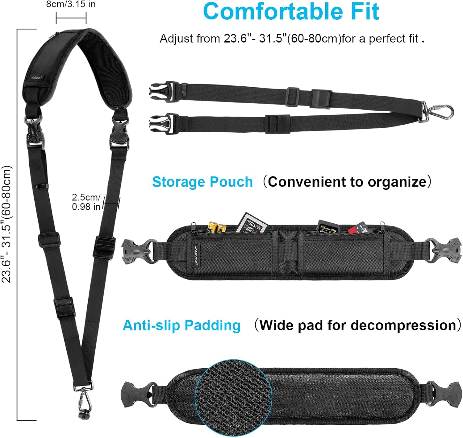 Thumbnail 4 de Arvok ARVOK Camera Strap with Quick Release & Safety Tether – Adjustable DSLR Shoulder Strap for Nikon, Canon, Sony & Fuji