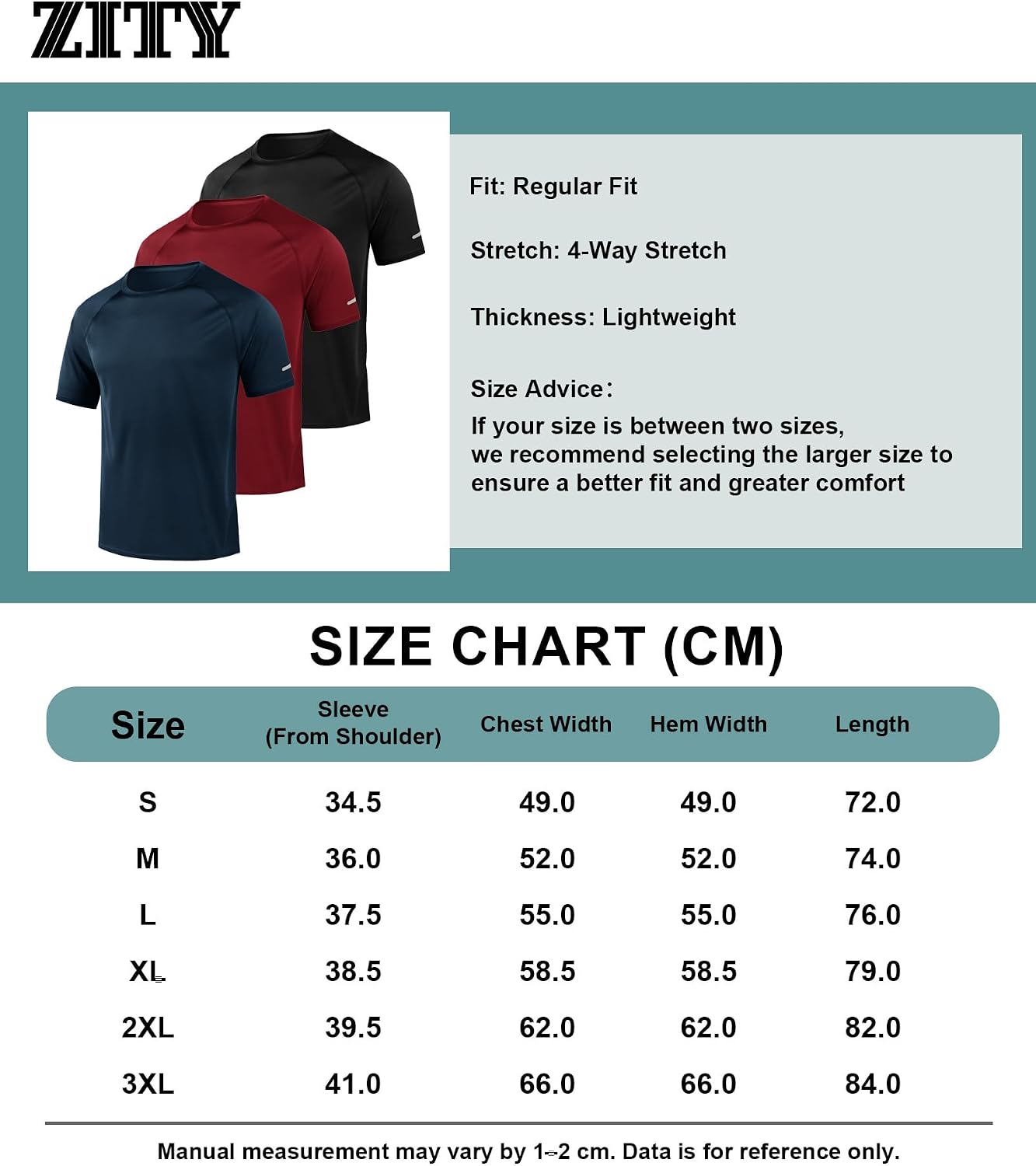 Detalle de ZITY 3 Pezzi T-Shirt Uomo Sportive – Set da 3 magliette leggere, traspiranti e ad asciugatura rapida