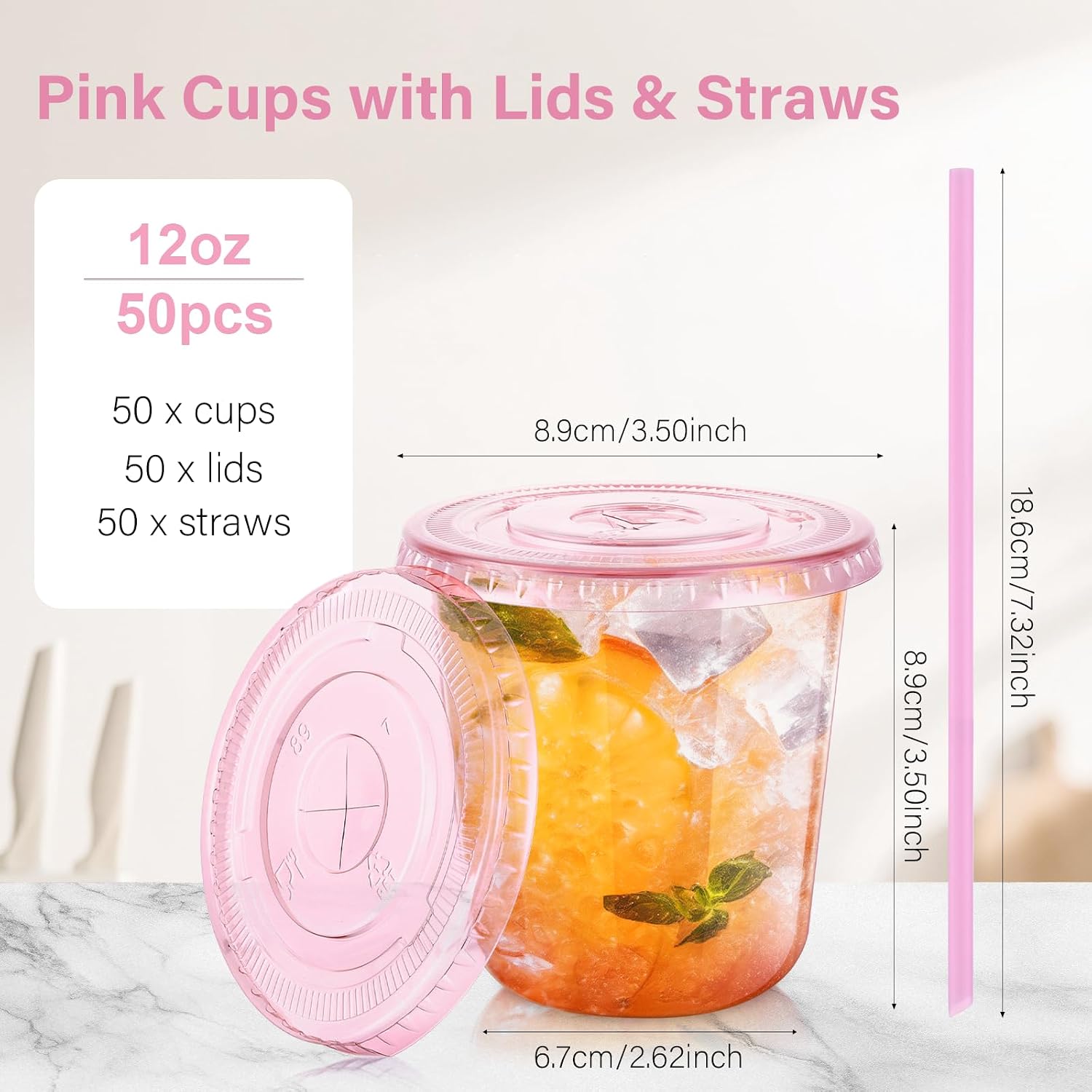 Thumbnail 3 de KesaPlan 50 Pack 12 oz Pink Plastic Party Cups with Lids and Straws (Disposable)