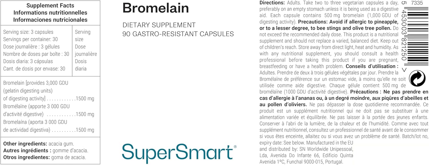 Thumbnail 1 de Bromelaïne 500 mg Supersmart – Enzyme anti-inflammatoire d’extrait de la tige d’ananas