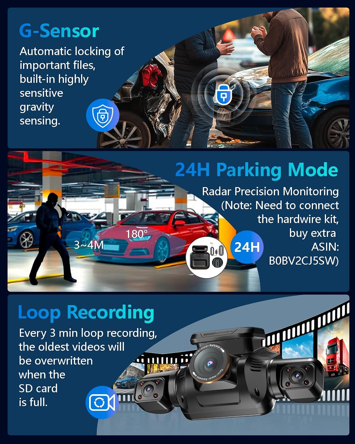 Thumbnail 4 de V8Plus 3K Dash Cam 4‑channel with 64GB SD
