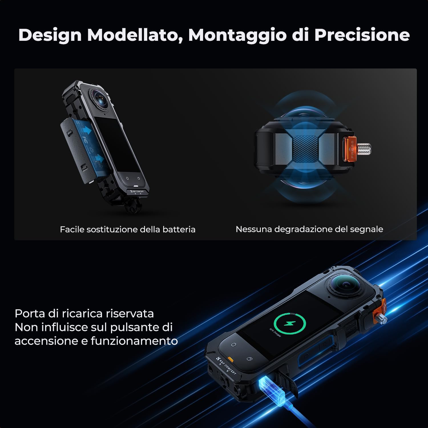 Thumbnail 4 de K&F CONCEPT Gabbia Standard per Insta360 X5: Gabbia in alluminio con doppi attacchi a slitta fredda e protezione obiettivo in silicone