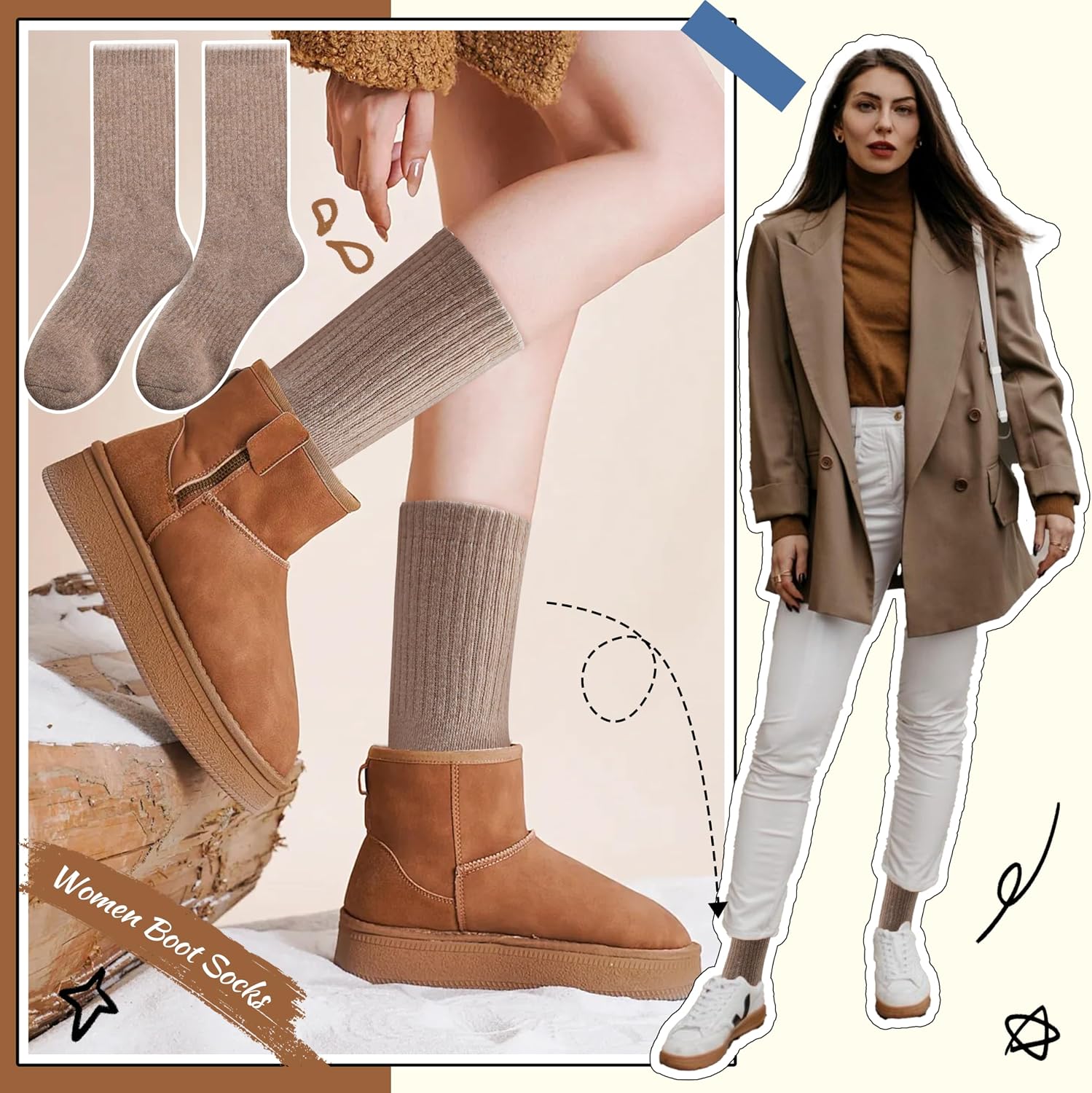 Detalle 2 de EBMORE Womens Merino Wool Thermal Socks 5 pack
