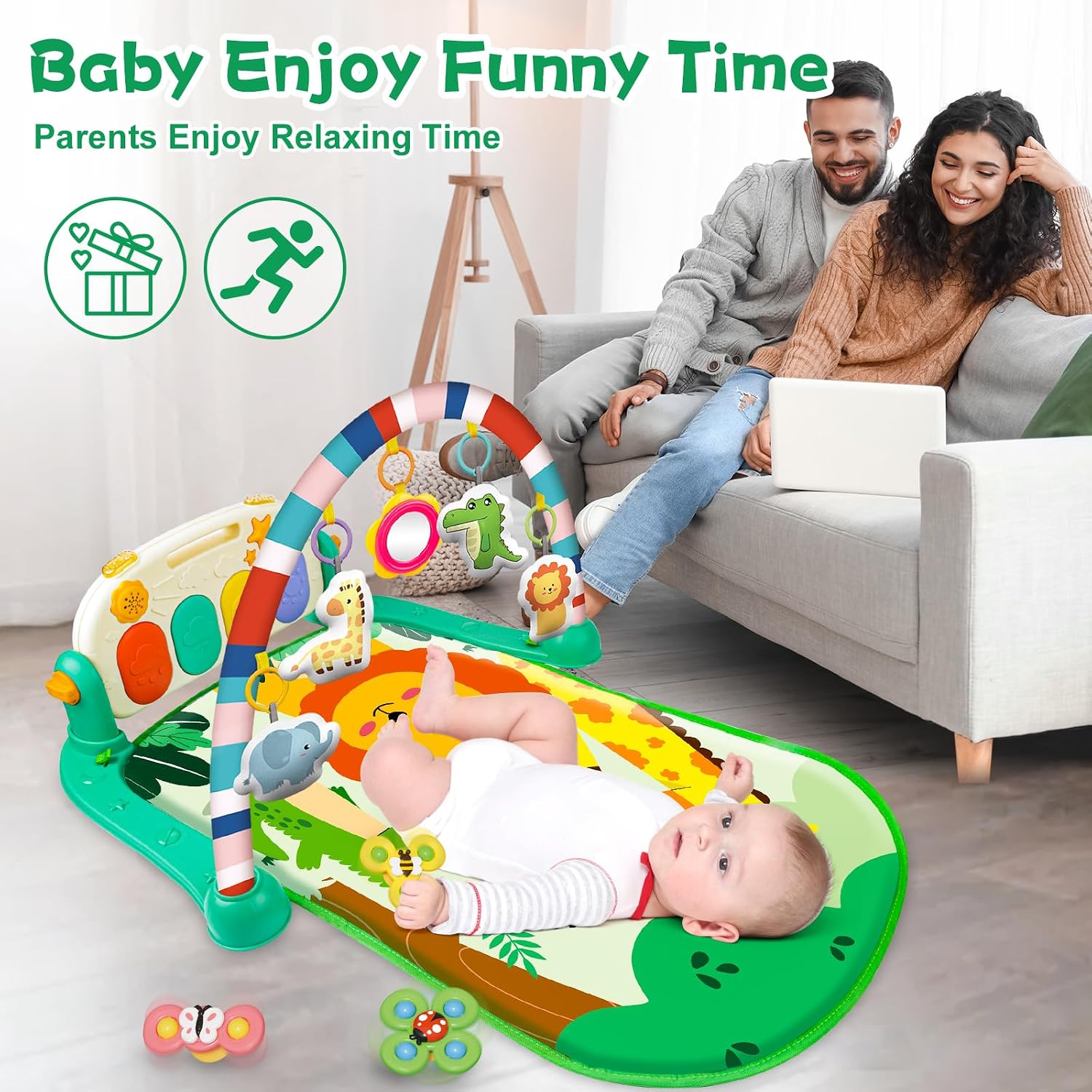 Detalle 1 de Playix Baby Activity Gym Play Mat with Piano, Removable Toys and Mirror