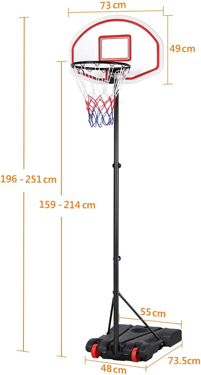 Detalle de Yaheetech freestanding adjustable basketball hoop (1.59m–2.14m) for outdoor or indoor play