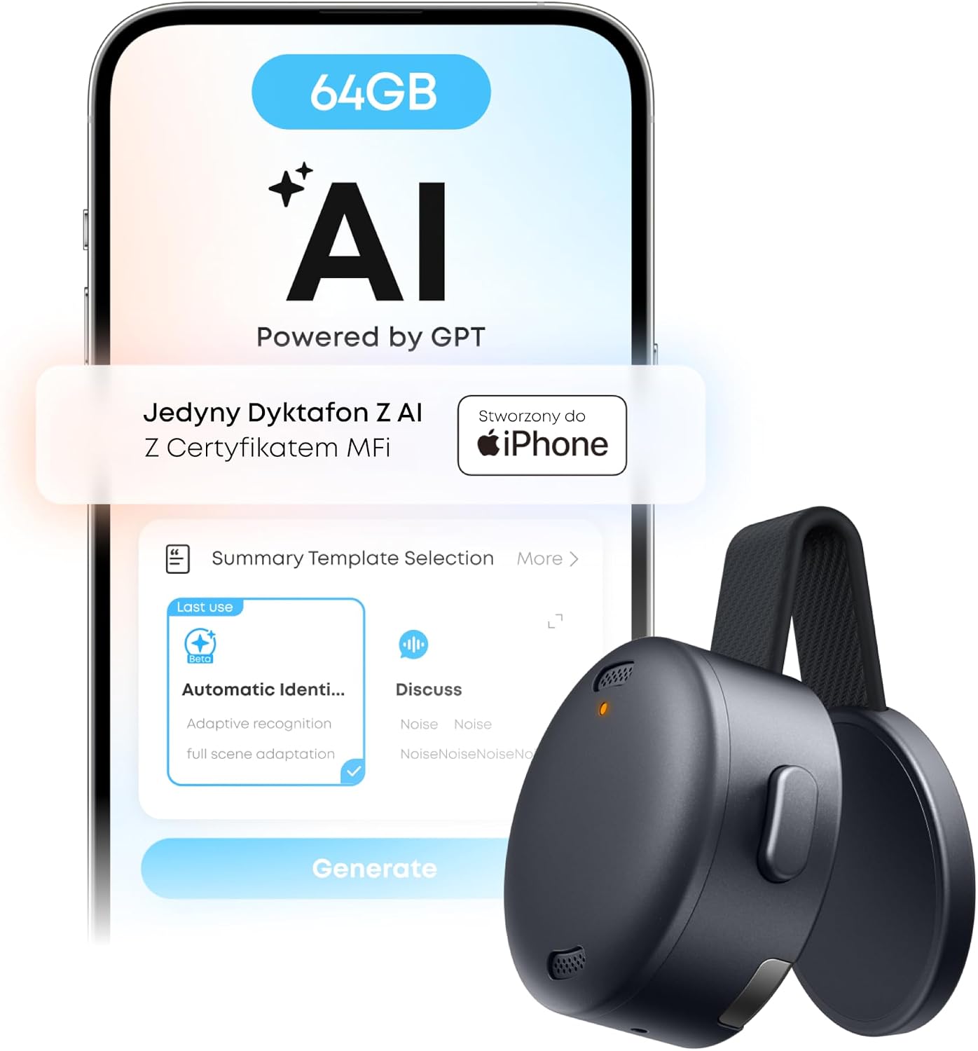 Detalle de soundcore Work Anker – przenośny dyktafon 64 GB z USB-C i transkrypcją AI