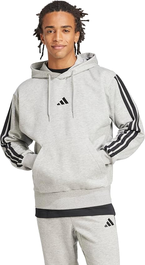 Detalle de adidas Uomo Essential Three Stripes Fleece Hoodie XL sudadera gris/negra